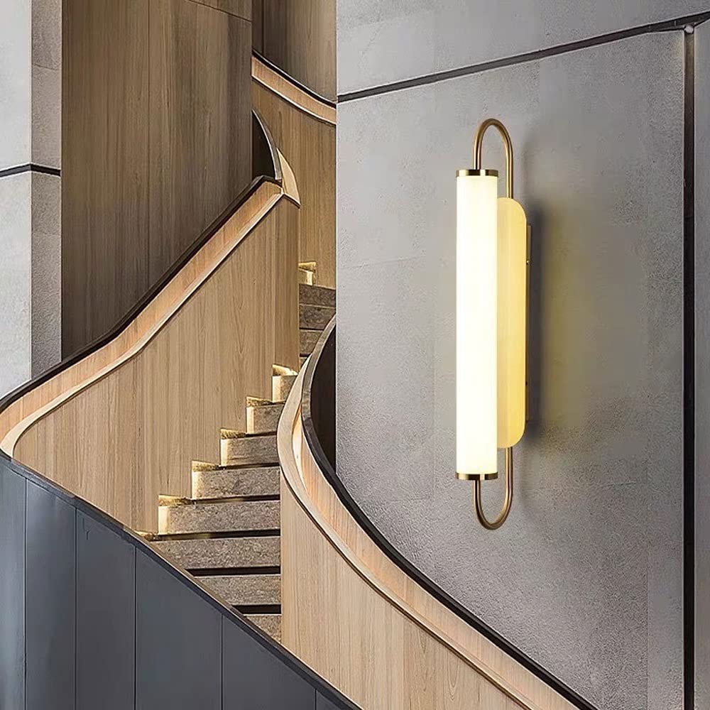 Modern Gold Metal LED Wall Sconce with Nordic Acrylic Shade - Indoor Wall Mount Lighting Fixture for Bedroom, Living Room, Hallway & Stairs - Energy Efficient Ambient Lighting for Home Decor