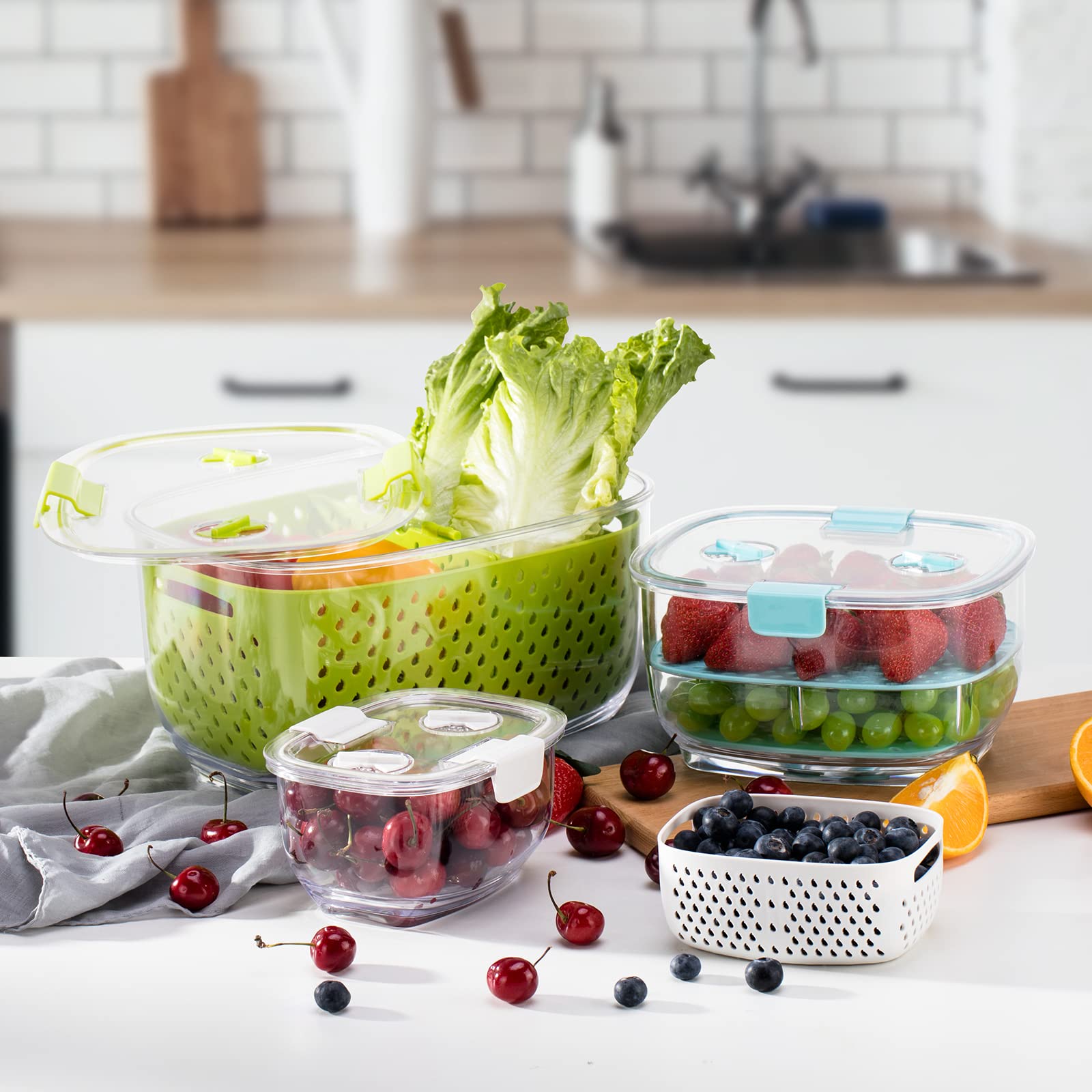 LUXEAR 3-Piece BPA-Free Fresh Produce Storage Containers Set - Fridge Organizer for Fruits, Vegetables, and Salads | Perfect for Meal Prep, Kitchen Organization & Healthy Food Preservation