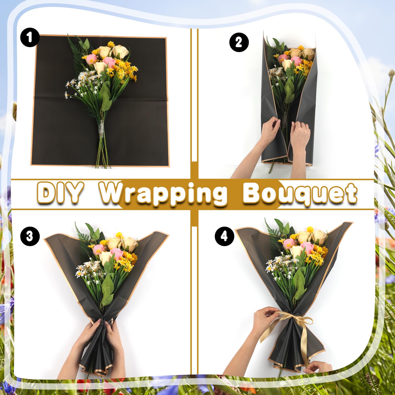 20 Sheets Waterproof Floral Wrapping Paper - Black Korean Style Bouquet Packaging for DIY Crafts, Wedding, Birthday Gifts | Perfect for Florist Supplies, Gift Wrapping, and Party Decorations