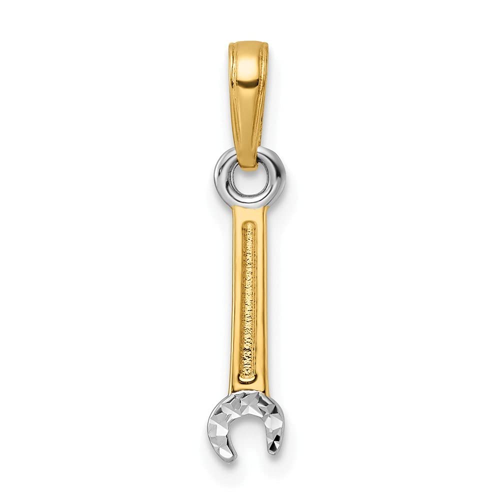 14K White Rhodium Sparkle Cut Wrench Pendant Necklace - Elegant Jewelry Gift for Women, Perfect for Anniversaries, Birthdays & Special Occasions
