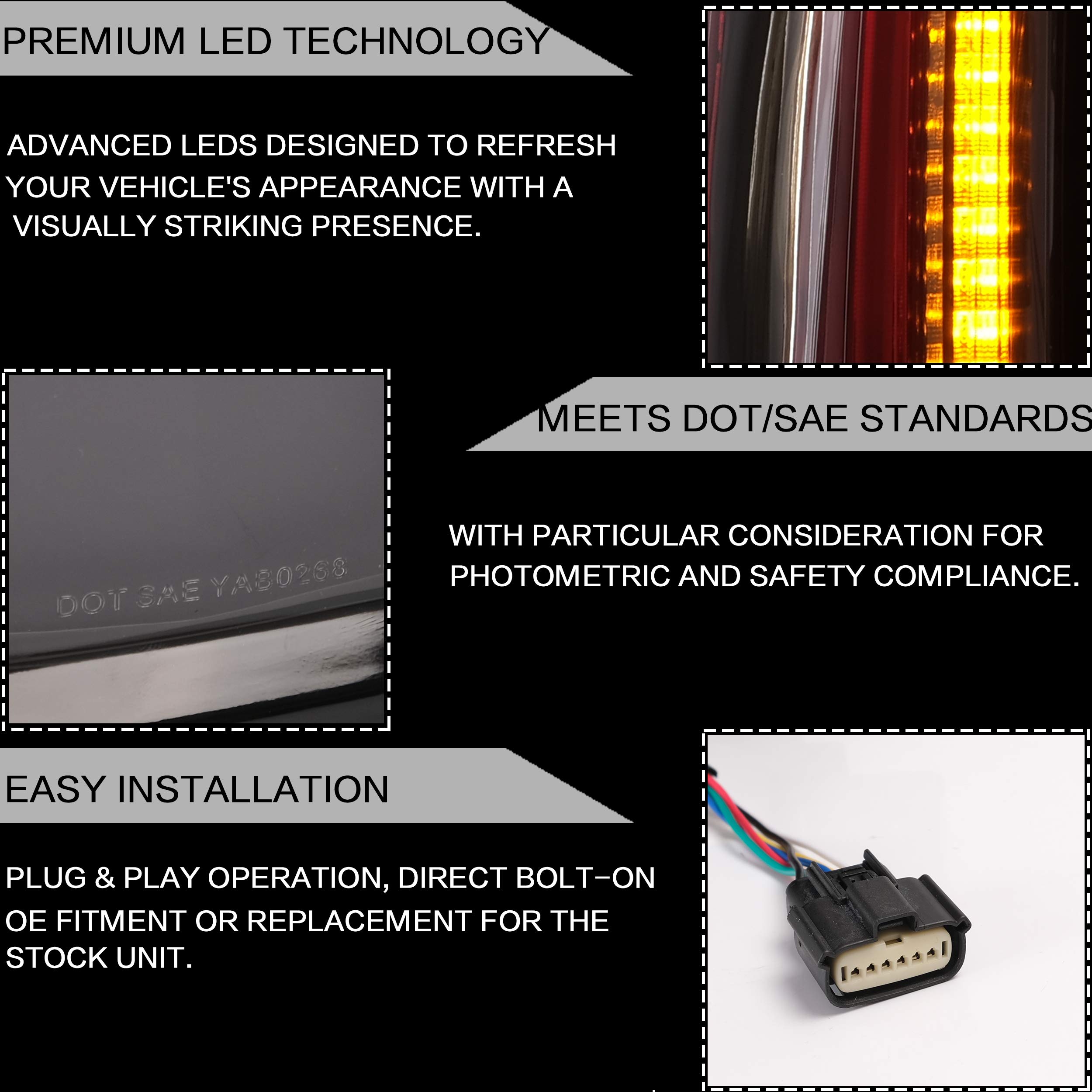 VLAND LED Tail Lights Assembly for 2015-2020 GMC Yukon - Red & Clear Rear Lamps with DRL, Fog Lights & Turn Signal - Plug & Play Replacement - Perfect for Night Driving & Off-Road Adventures