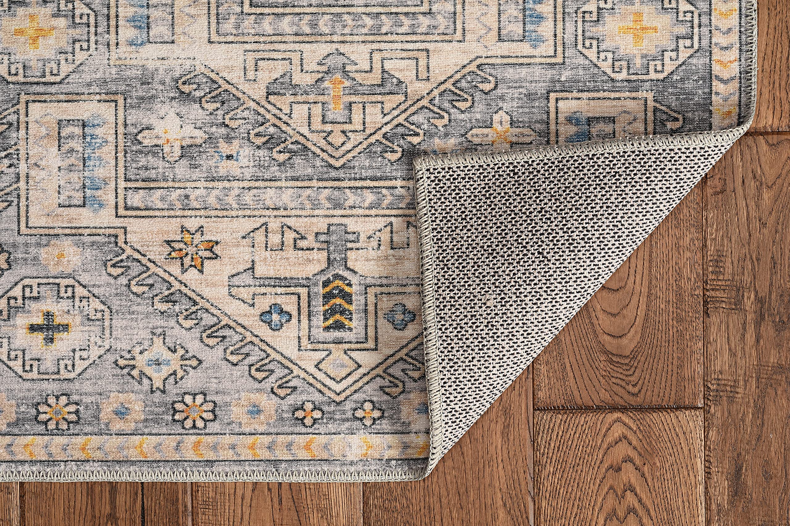 Linon Home Decor Washable Area Rug 5' x 7' - Soft Grey & Beige Modern Design for Living Room, Bedroom, Nursery | Indoor Non-Slip Floor Mat Easy to Clean
