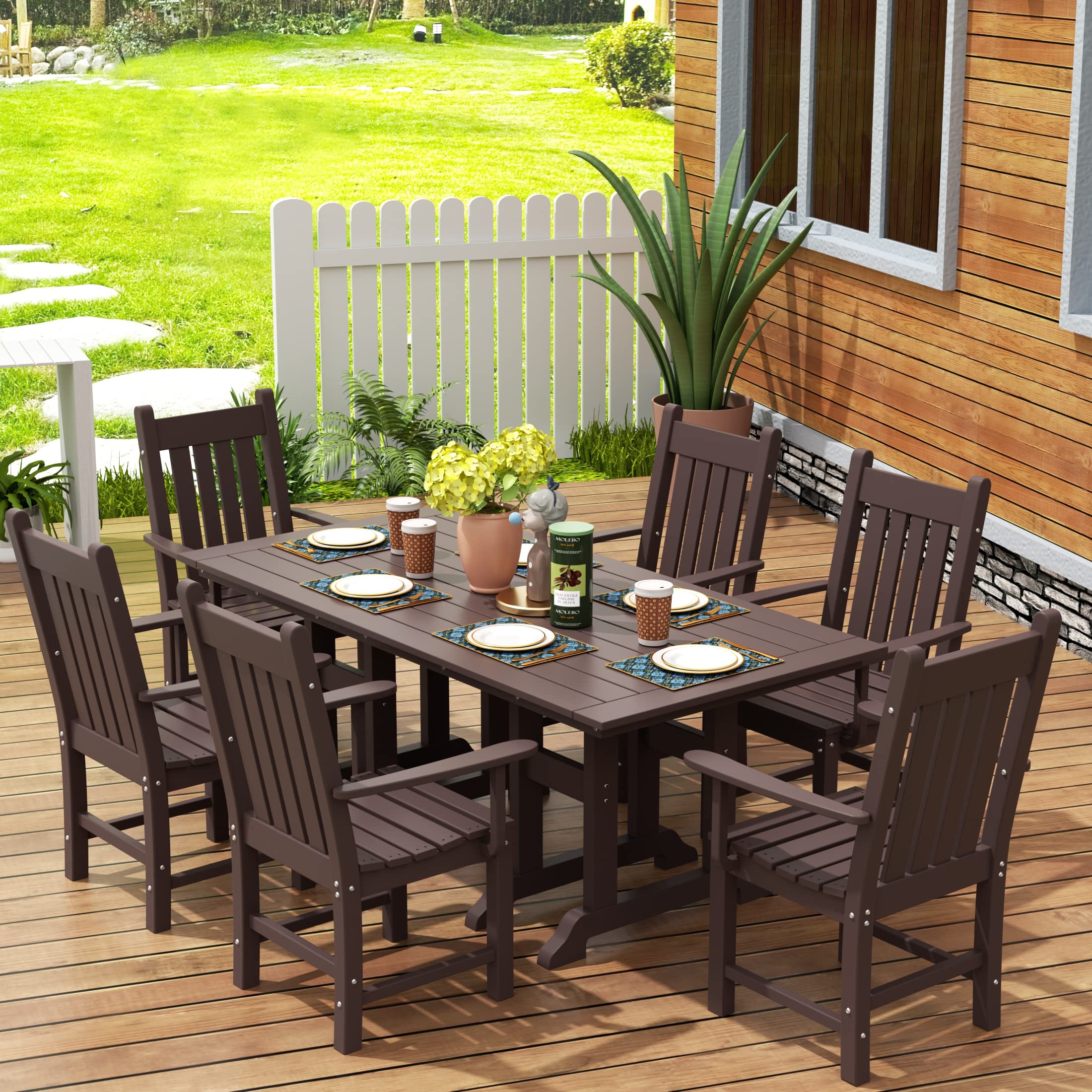 WestinTrends Malibu Classic Outdoor Dining Chairs with Arms - All Weather Poly Lumber Adirondack Patio Chairs for Restaurant, Bistro & Backyard - 350 LBS Weight Capacity - Arched Backrest & Curved Seat - Dark Brown - Perfect for Poolside, Garden & Outdoor Dining Areas