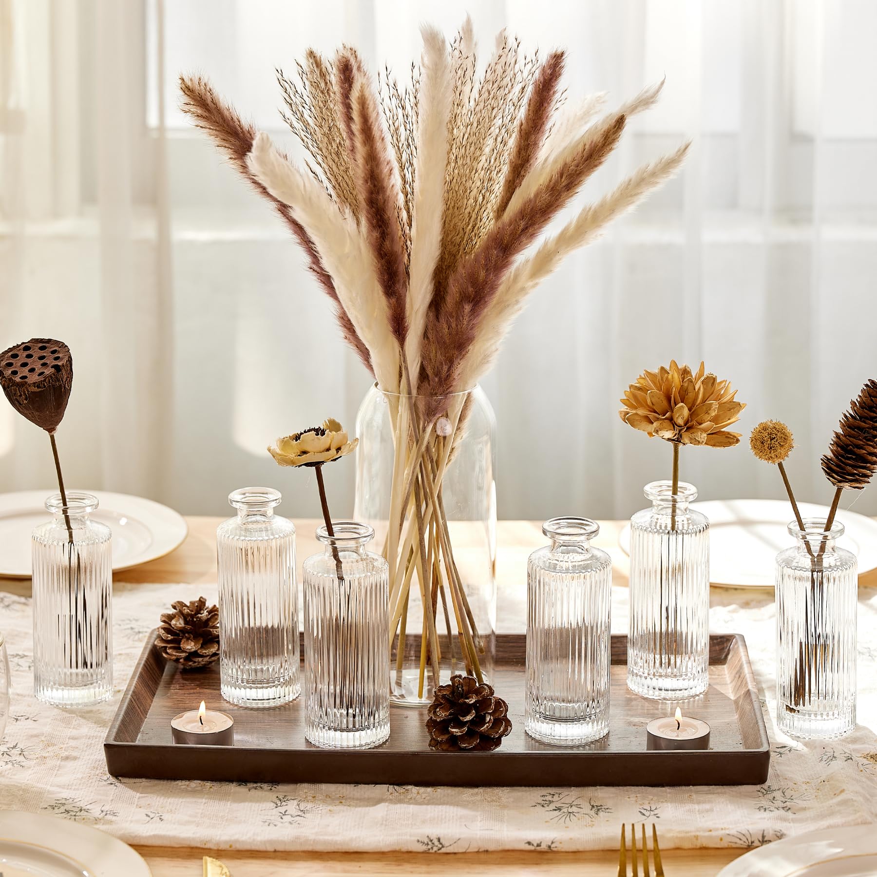 ComSaf Small Clear Glass Bud Vases - 12 Pack Mini Flower Vases for Wedding Centerpieces, Table Decor, Home Decoration & Housewarming Gifts | Elegant Ribbed Design for Floral Arrangements, Parties & DIY Projects