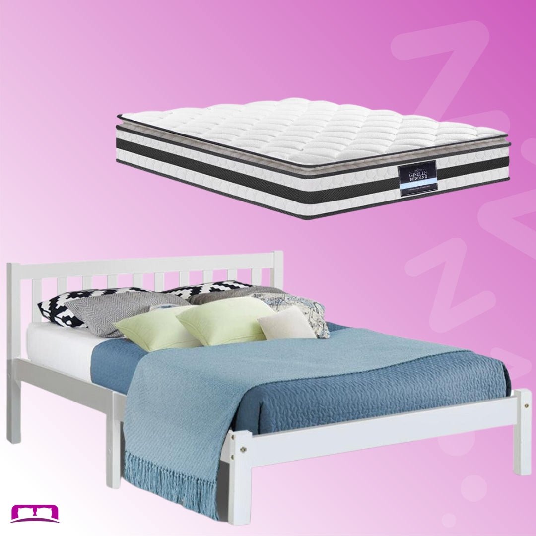 Whitehaven Bed White & Normay Series Pillow Top Mattress - Medium Firm Support for Back Pain Relief | Double Package Included | Perfect for Guest Rooms & Master Bedrooms