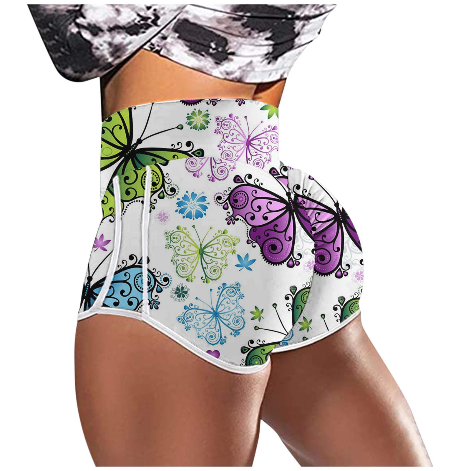 High Waist Printed Stretchy Yoga Pants for Women - Comfortable Workout Leggings & Cute Jean Shorts for Yoga, Gym, Running and Casual Wear