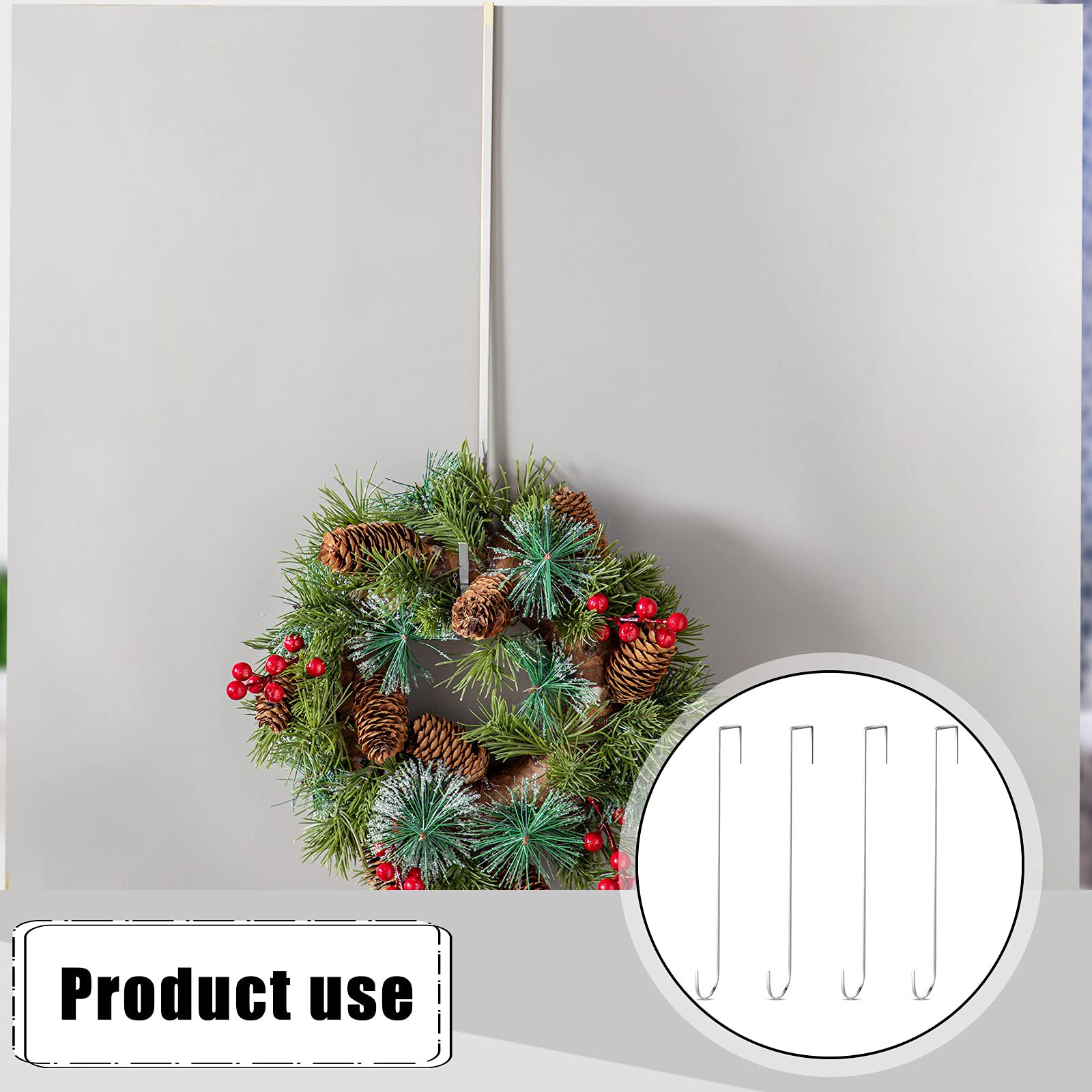 15 Inch Wreath Hanger Hooks - Heavy Duty Over Door Metal Hooks for Christmas Decor, Wreaths, Towels & Clothes (Silver, 6 Pack) - Perfect for Front Door, Mantel & Holiday Home Decorations