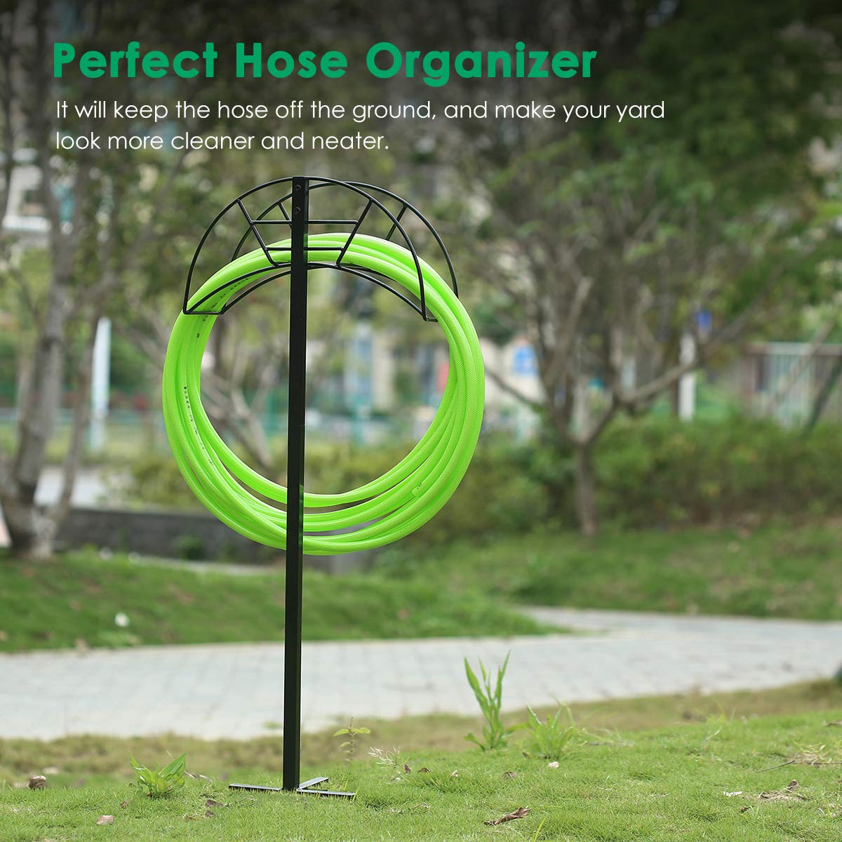 TomCare Heavy Duty Free Standing Metal Garden Hose Holder - Detachable Hose Hanger & Storage Stand for Outdoor Yard Use | Perfect for Lawn, Garden, and Backyard Watering