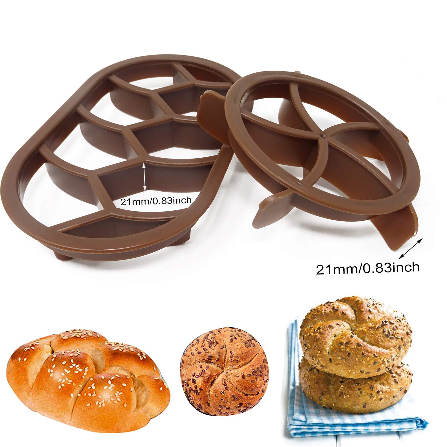 Honbay 2-Piece Plastic Bread Dough Press Mold Set - Round & Oval Pastry Cutters for Baking Bread Rolls, Cookies & Desserts | Perfect for Homemade Bread Making & Pastry Decorating