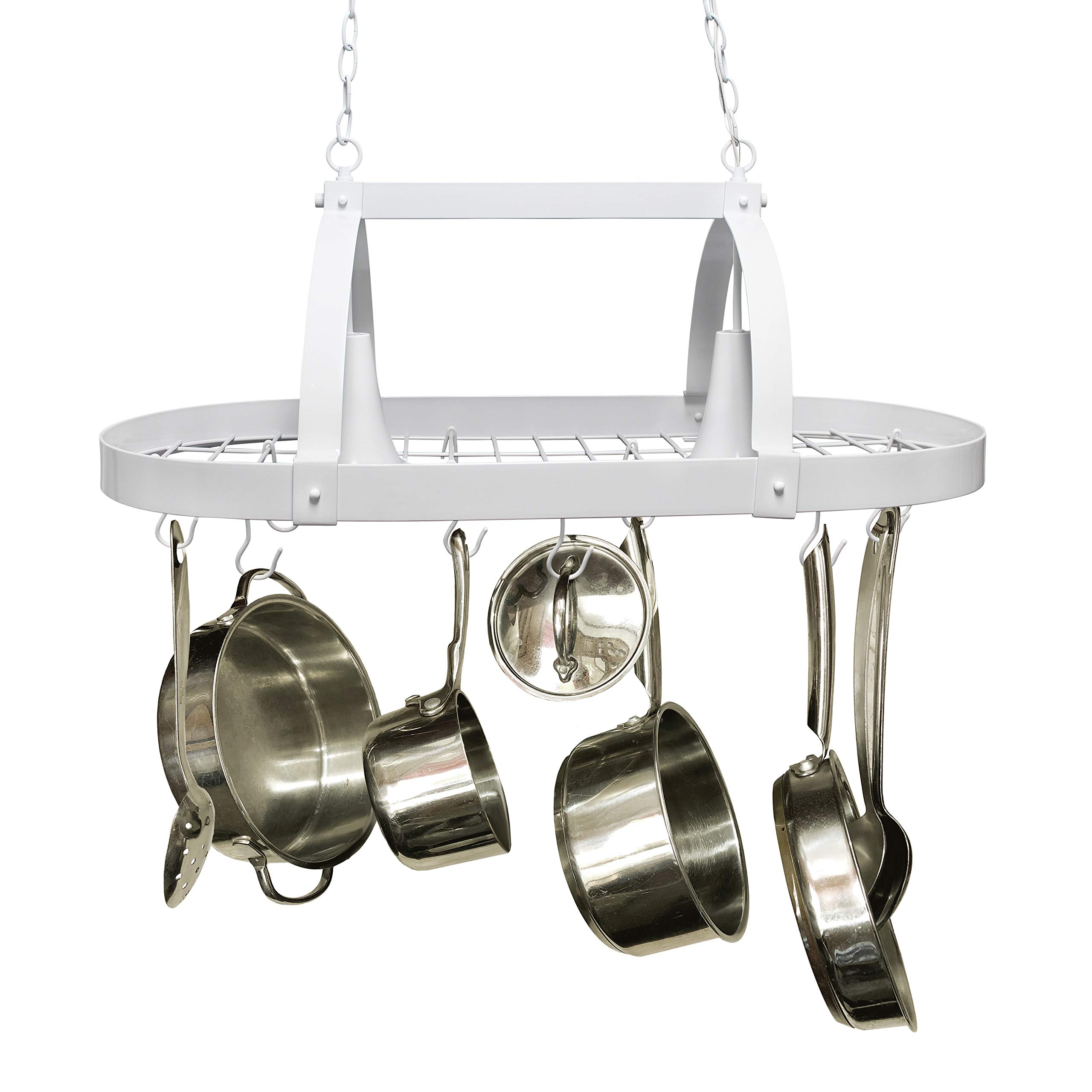 Elegant Designs PR1000-WHT 2-Light Kitchen Pot Rack with Built-in Downlights - White | Modern Hanging Cookware Organizer for Home & Restaurant Use