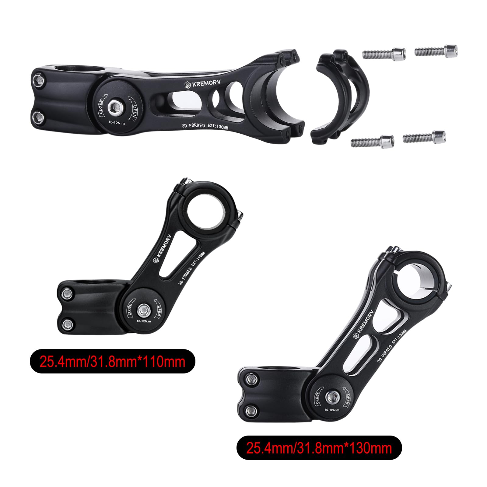 Universal Bike Stem 25.4mm & 31.8mm Adjustable Bicycle Stem Riser - 110mm & 130mm Length for MTB, Road Bike, BMX - Perfect for Mountain Biking, Commuting & Urban Cycling