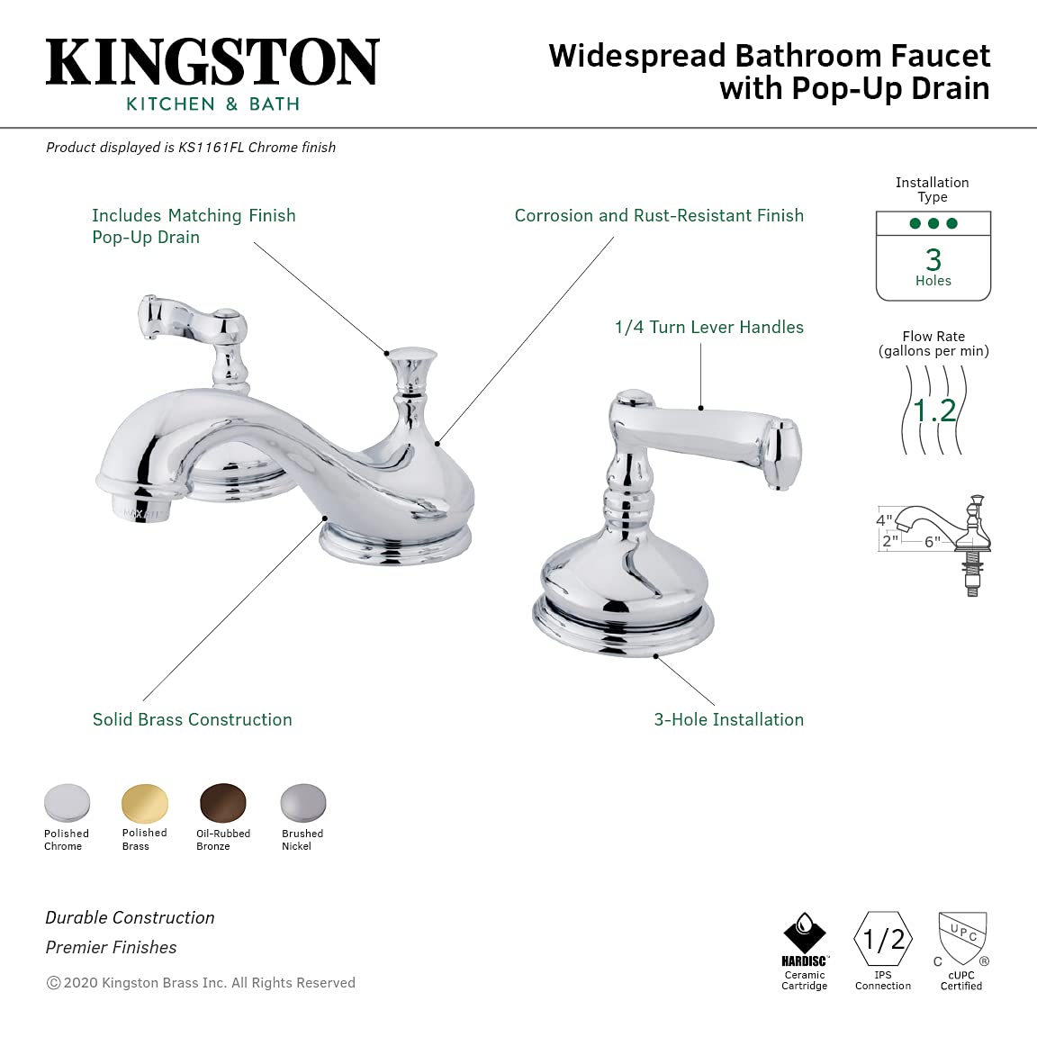 Kingston Brass KS1165FL Royale Widespread Bathroom Faucet - Oil Rubbed Bronze Finish for Vanity Sink, Powder Room & Guest Bathroom