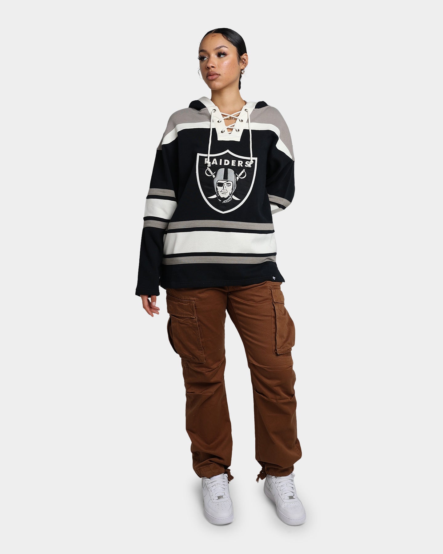 47 Brand Las Vegas Raiders Superior Lacer Hoodie - Jet Black/Grey - Men's NFL Team Pullover Sweatshirt for Game Day & Casual Wear