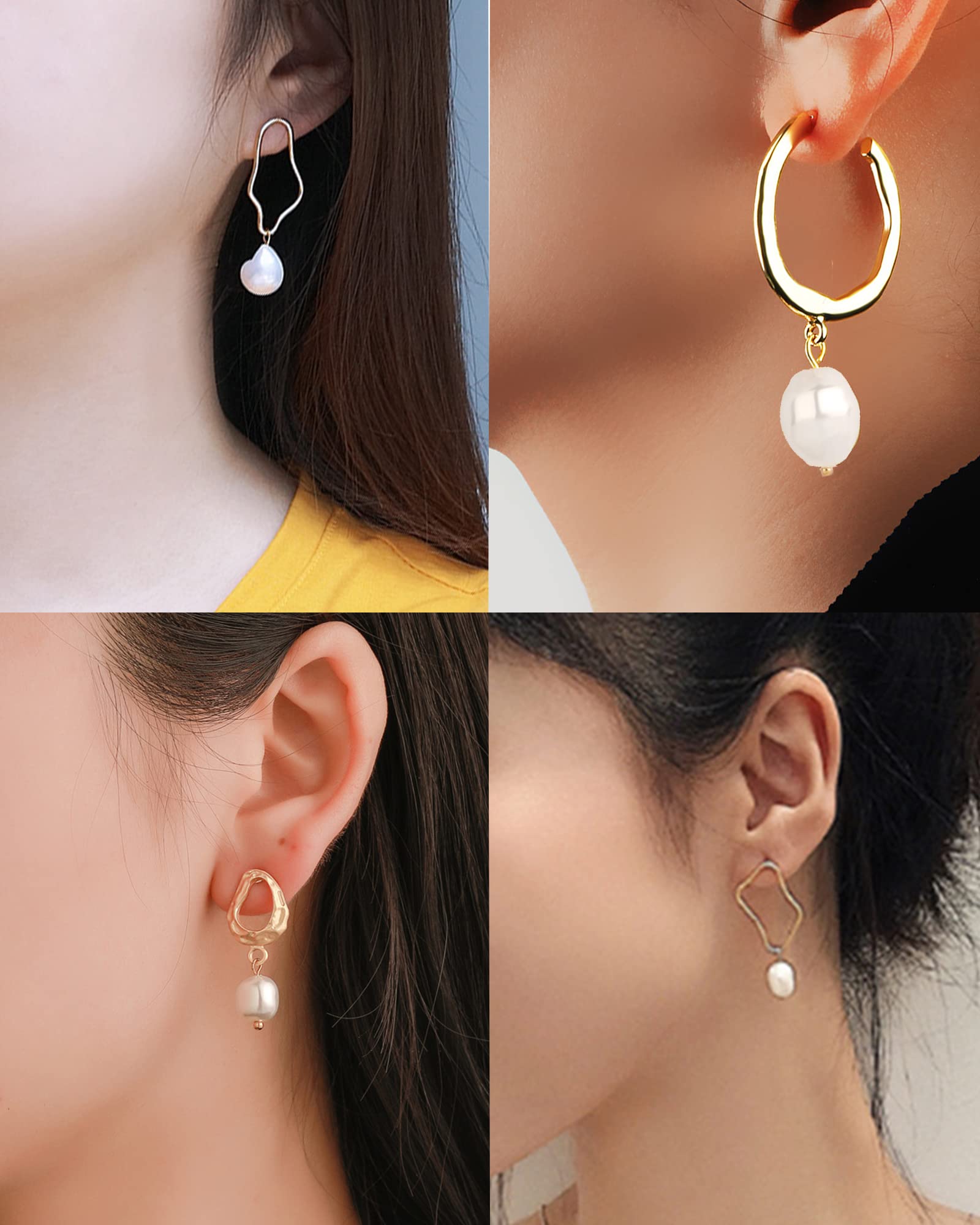 Fxqini 9 Pairs Simulated Pearl Drop Earrings for Women - Elegant Round & Heart Shaped Dangle Earrings with Stainless Steel Backing, Gold Tone Imitation Pearls | Perfect for Weddings, Parties & Daily Wear