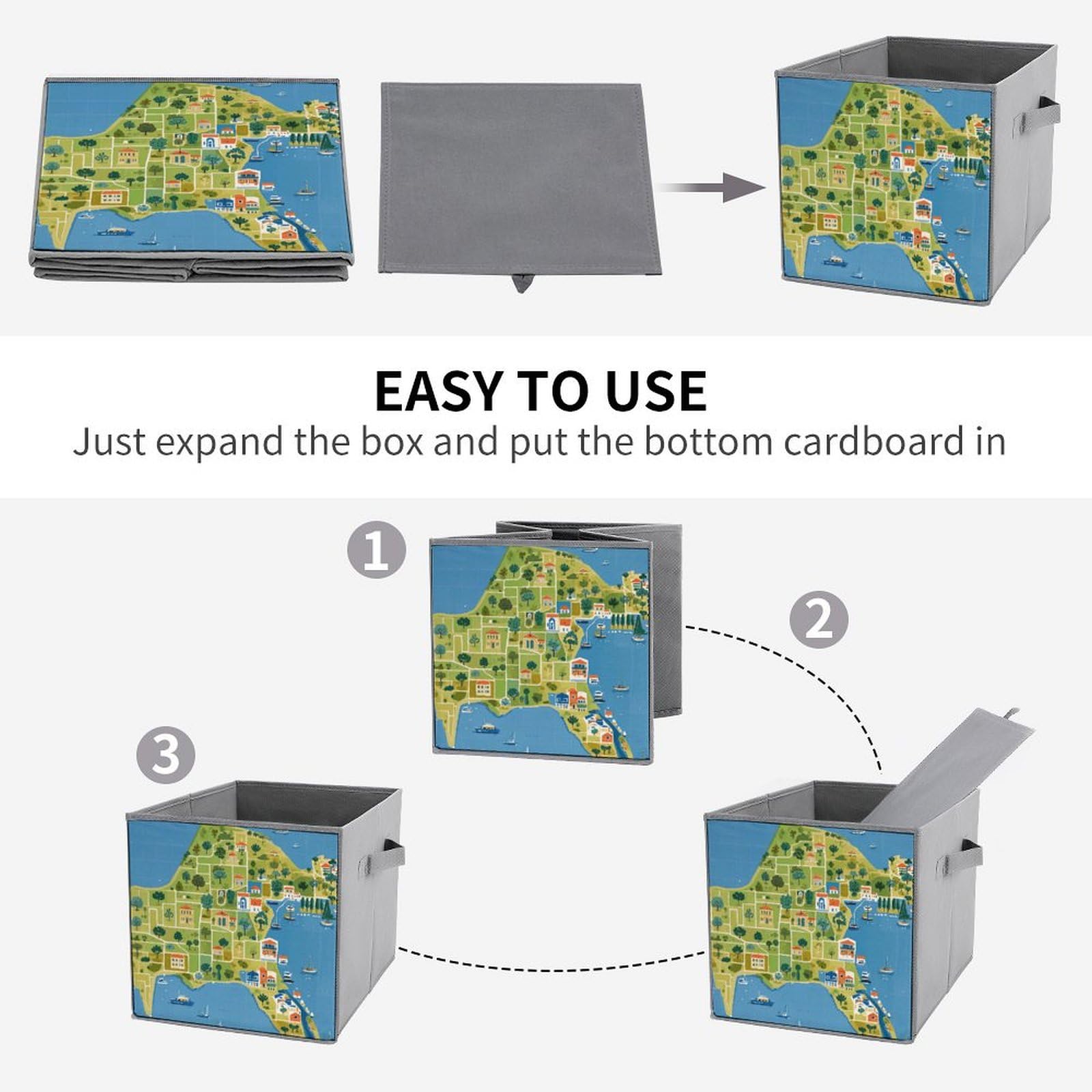 6-Piece Collapsible Storage Bins with Handles - Greece Map Printed Foldable Storage Boxes for Home Organization, Shelves, Closet & Office (Multi-Functional Storage Baskets) - Perfect for Organizing Toys, Books, Clothes & Household Items