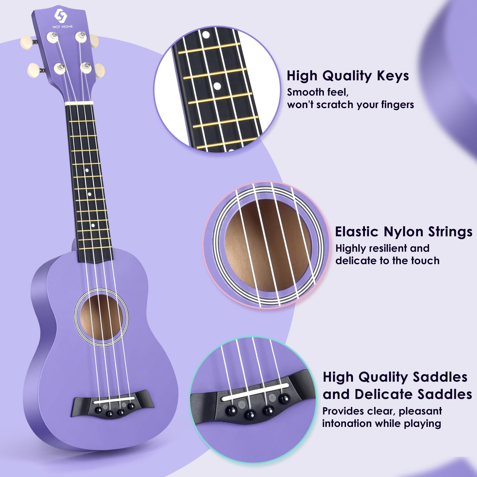 Soprano Ukulele for Beginners & Adults - 21 Inch Hawaiian Basswood Ukulele with 4 Strings, Perfect for Kids & Students (Purple) - Great for Travel, Beach Parties & Music Lessons