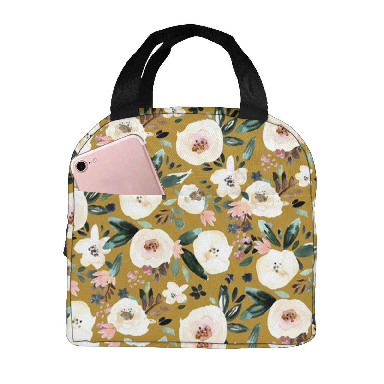 NA Florista Mustard Vintage Insulated Lunch Box - Reusable Meal Bag for Work, School & Picnic | Food Container for Men, Women & Kids | Perfect for Travel, Office & Outdoor Activities