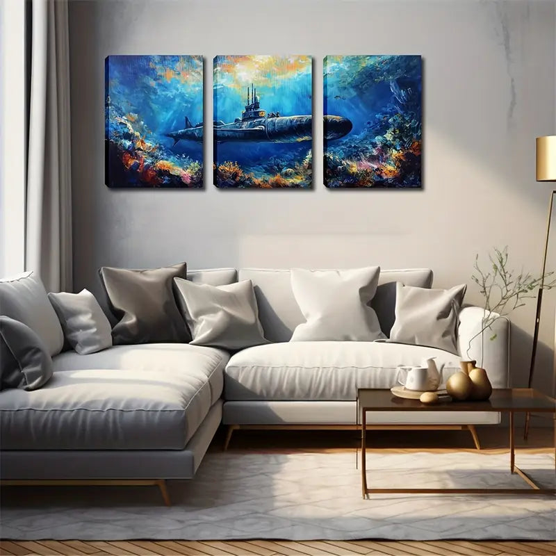 3-Piece Deep Sea Submarine Wall Art Set - Framed Canvas 40x60cm | High Quality Print | 100% Australian Made | Ready to Hang | Perfect for Living Room, Bedroom & Office Decor