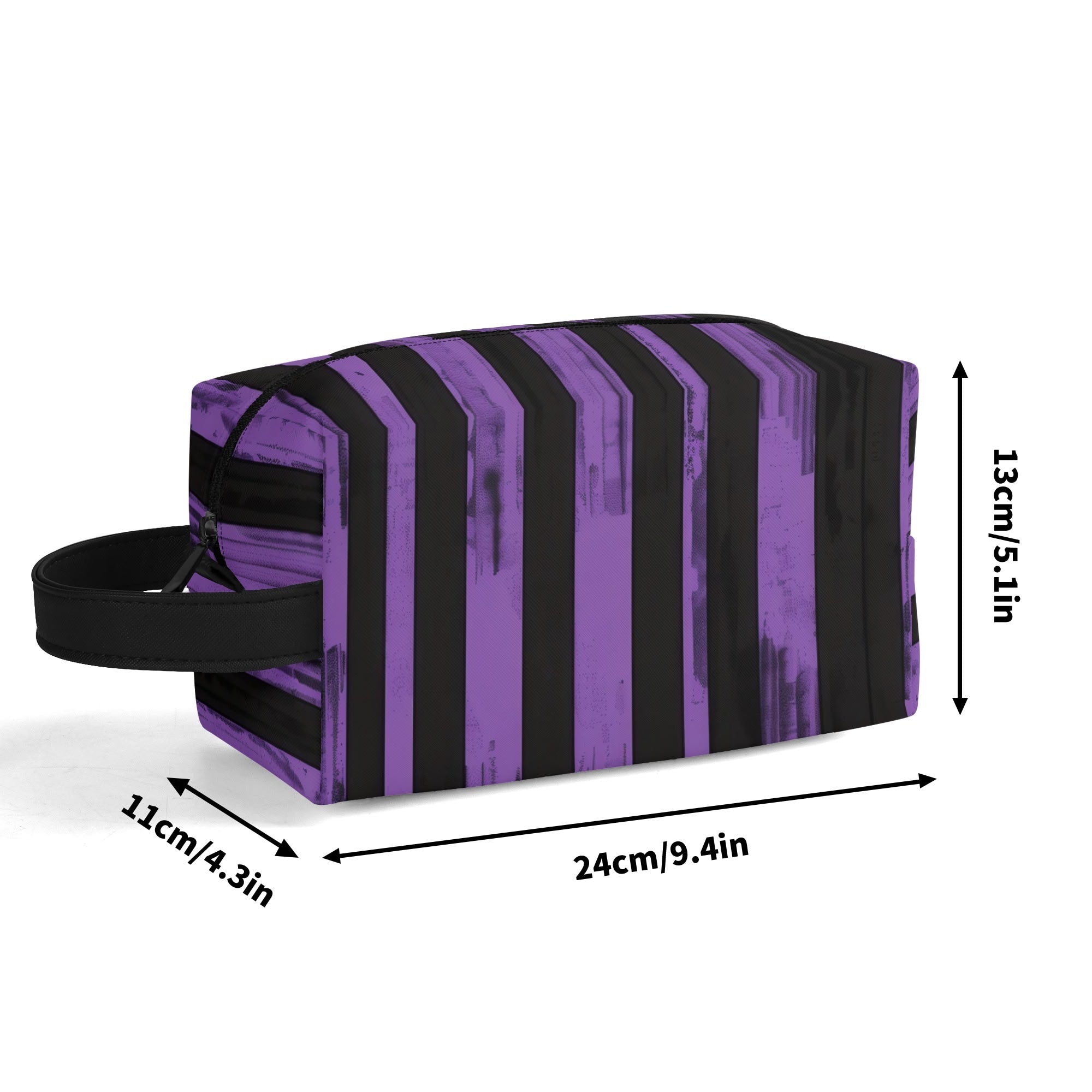 Premium Purple and Black Striped Leather Toiletries Bag for Travel - Waterproof Cosmetic Organizer for Men & Women, Perfect for Gym, Vacation, and Business Trips