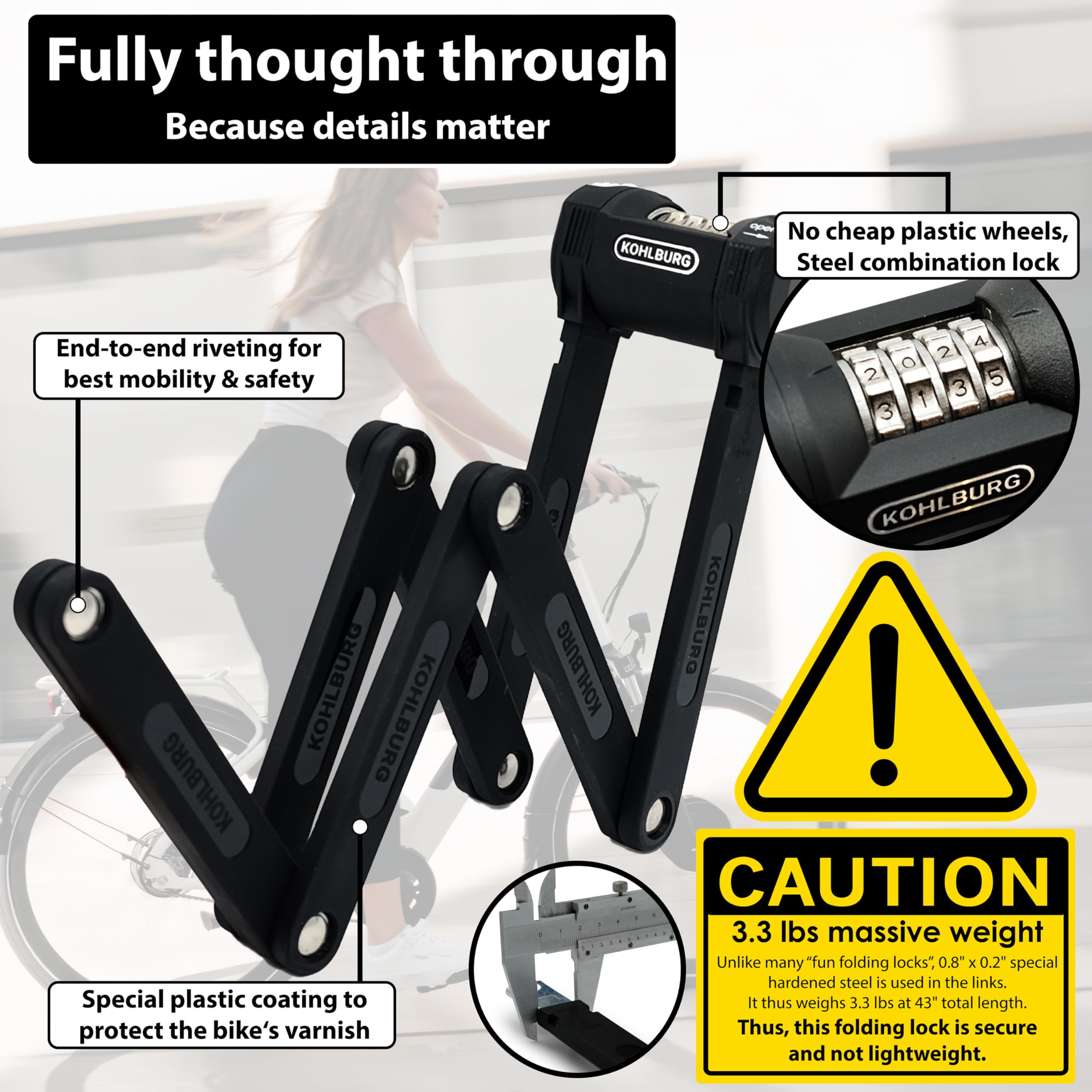 Heavy Duty Folding Bike Lock [43”] - Bolt Cutter Proof with 4-Digit Combination & Mounting Bracket - Anti-Theft Security for Bicycle, eBike, MTB & Scooter - Perfect for Commuting, Travel & Outdoor Adventures