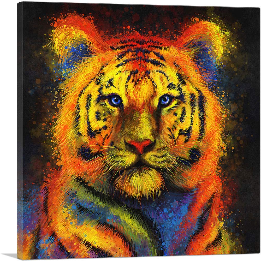 ARTCANVAS Tiger Animal Canvas Art Print - Stretched Framed Wall Painting Picture Poster Giclee Home Decor - 36x36 Inches (0.75
