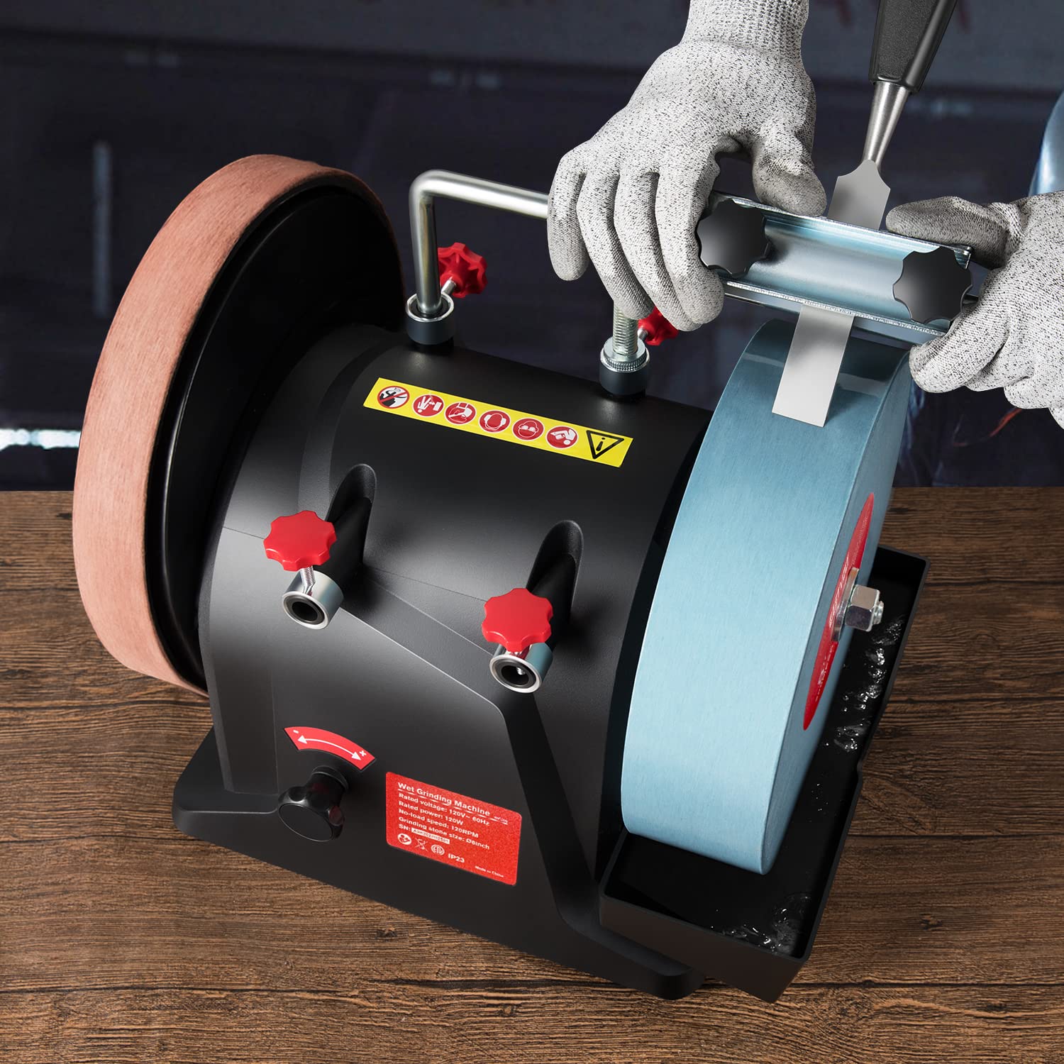 Eastvolt 8 Inch Wet Sharpener - 120RPM Wet Grinding Machine for Kitchen Knives, Woodworking Tools & Chisels | Perfect for Home, Workshop & Professional Use