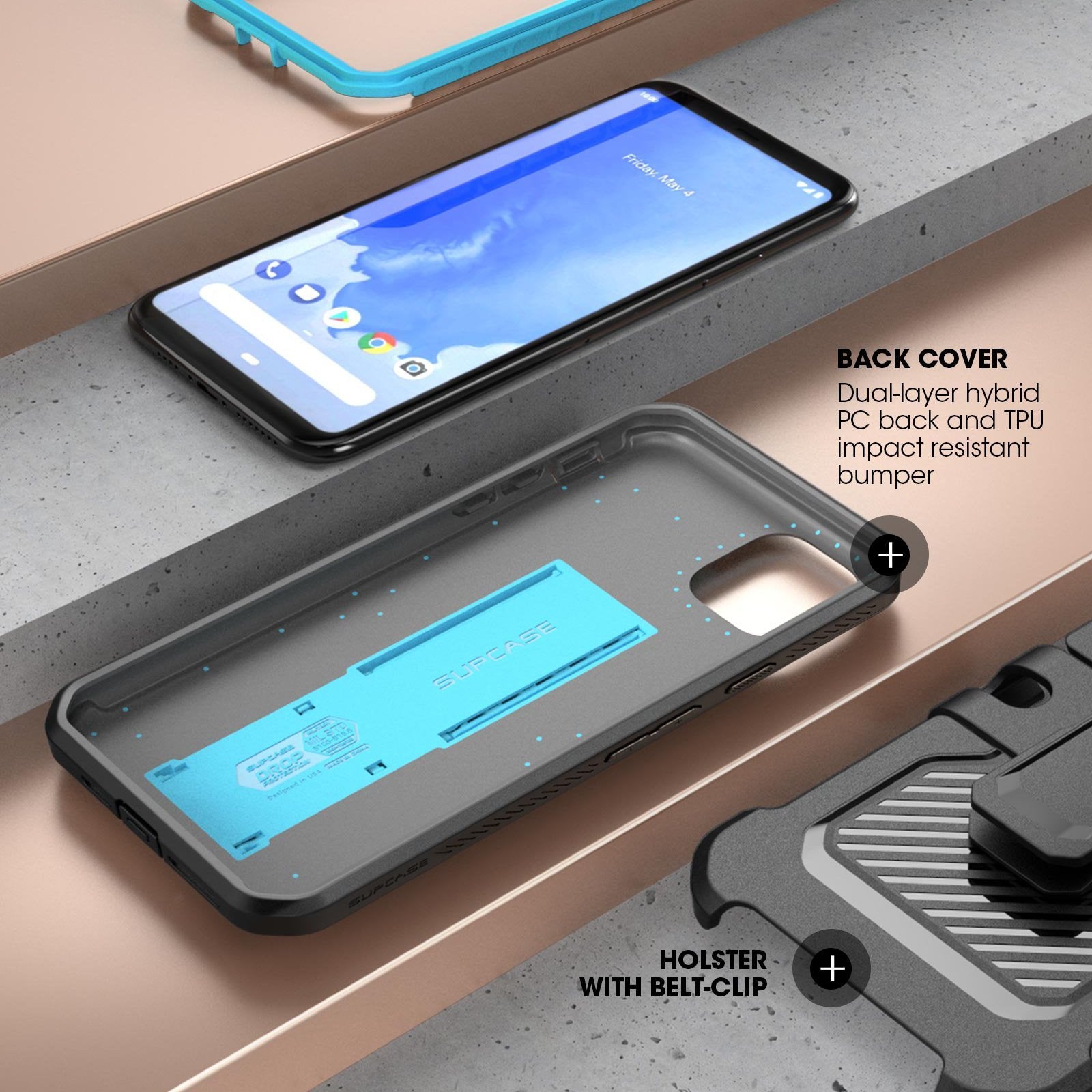 Google Pixel 4 XL Case - Unicorn Beetle Pro Rugged Holster with Kickstand | Shockproof & Drop Protection | Blue | Perfect for Outdoor, Work & Daily Use