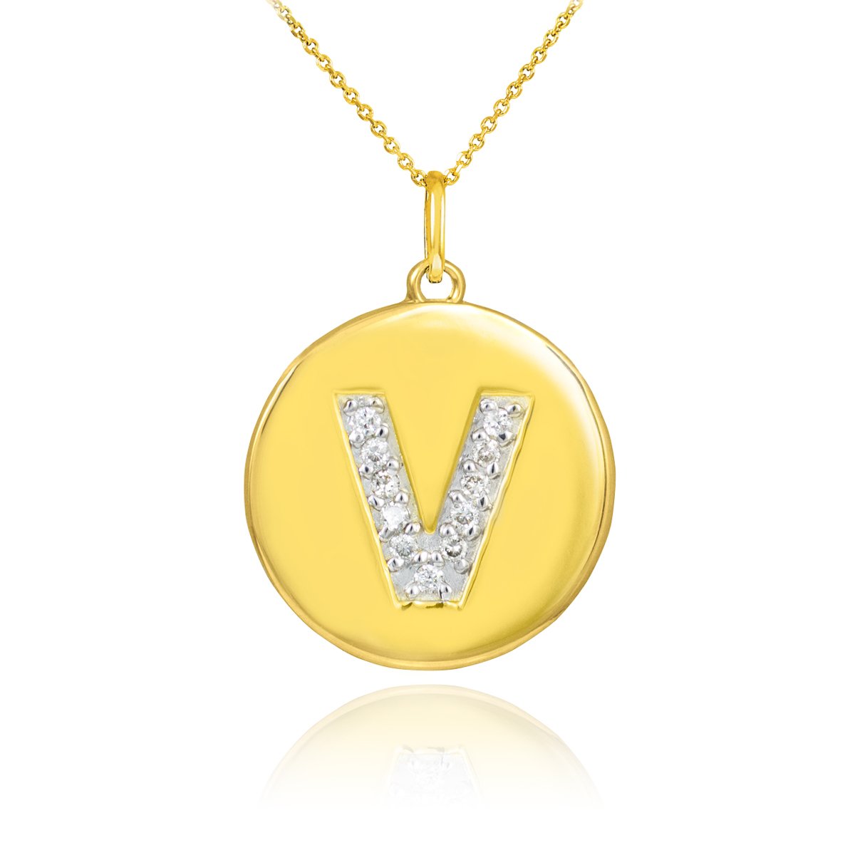 10K Gold Letter V Initial Diamond Disc Pendant Necklace for Women - Elegant Personalized Jewelry Gift for Birthday, Anniversary & Special Occasions