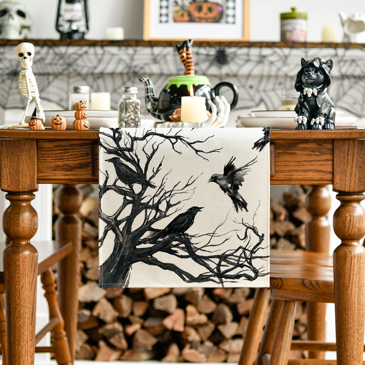 Artoid Mode Silhouette Tree Crows Halloween Table Runner - 13x90 Inch Fall Branches Kitchen Dining Decor for Outdoor Home Party | Perfect for Halloween Decorations, Thanksgiving Table Setting & Autumn Home Decor