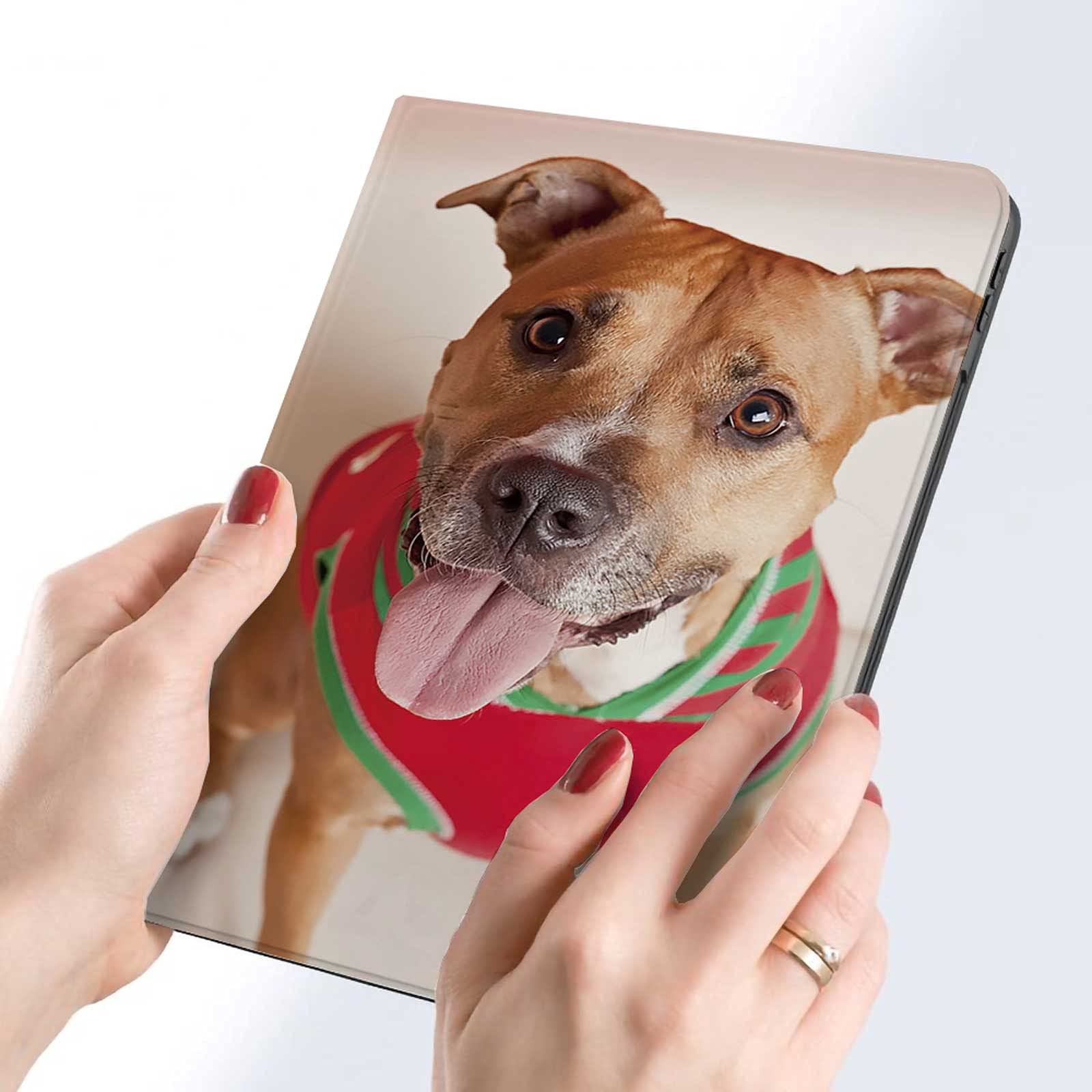 Premium PU Leather Case for iPad 8th/7th Generation - Cute Pit Bull Dog Design with Tongue Out | Auto Sleep/Wake Feature | Protective Cover for School, Work & Travel