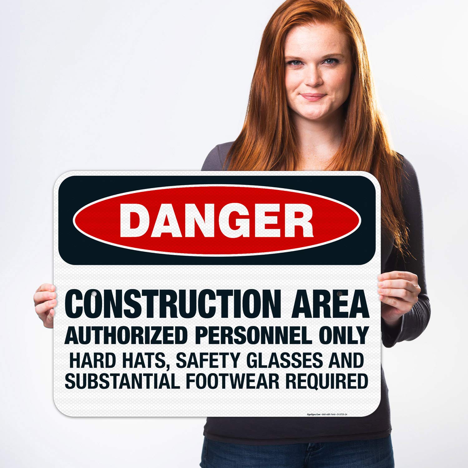 OSHA Approved Construction Safety Sign - Authorized Personnel Only, Safety Glasses Required - 18x24 Inch Reflective Aluminum Sign for Job Sites - Durable 3M EGP .080 Aluminum, Weatherproof for Indoor/Outdoor Use - Made in USA - Perfect for Construction Zones, Warehouses & Industrial Areas