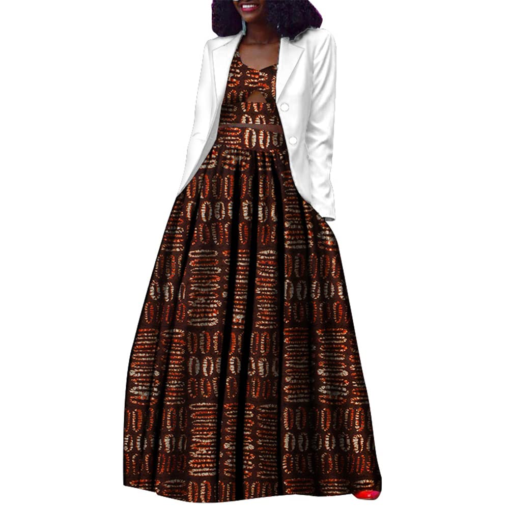 African Dresses for Women - Traditional Ankara Kente Print 3 Piece Outfit with Long Skirt, Top & Jacket | Perfect for Weddings, Parties & Cultural Events