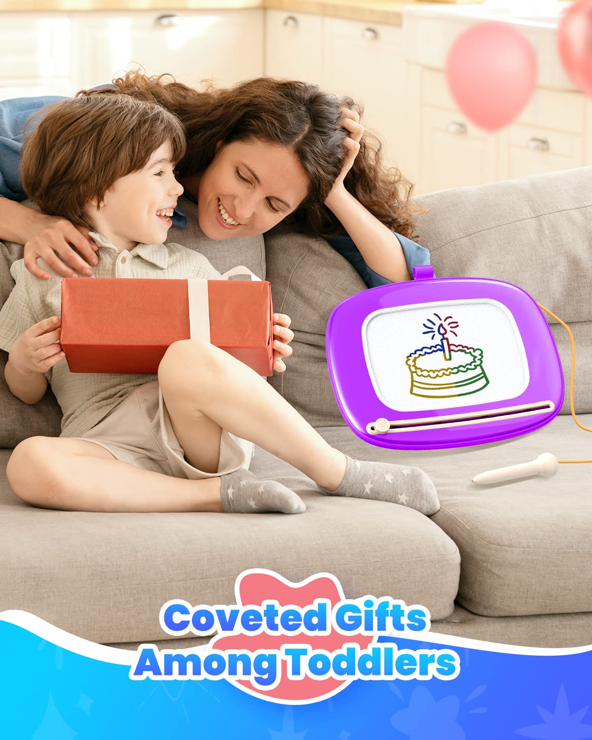 Magnetic Doodle Board for Toddlers 1-3 Years - Preschool Learning Toy for Birthday Gifts - Perfect for Home & Travel Use
