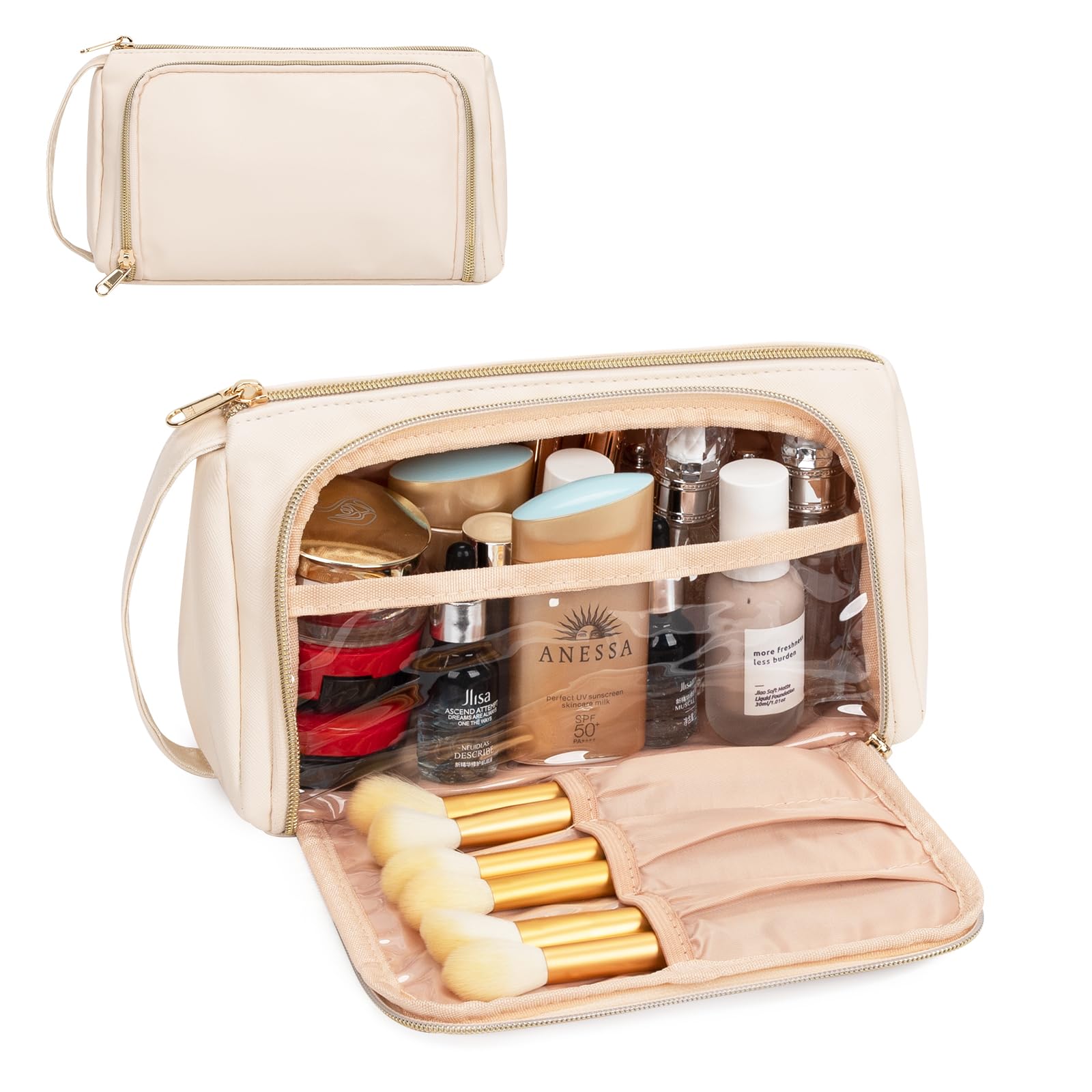 CUBETASTIC Makeup Bag for Women - Small Travel Cosmetic Organizer with Brush Compartment, Waterproof & Portable - Perfect for Travel, Gym & Everyday Use