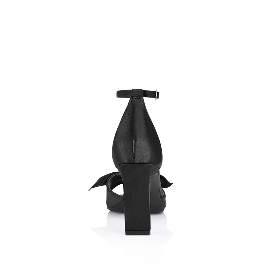 Black Satin Kara Block Heel Sandals for Women - Comfortable & Stylish Summer Shoes for Weddings, Parties & Office Wear