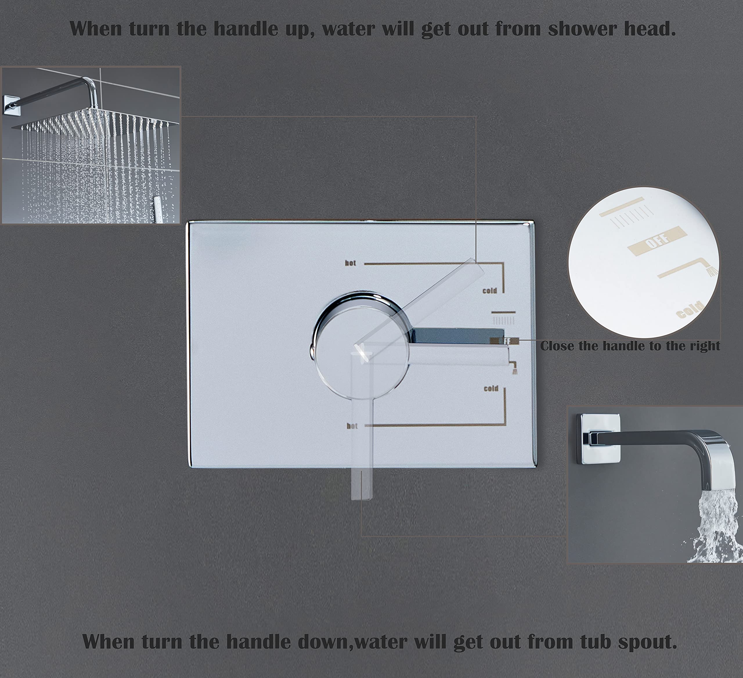Rain Shower System with Waterfall Tub Spout - 2 Function Chrome Shower Faucet Set Includes 12 Inch Shower Head & Tub Spout Trim Kit (Valve Included) - Perfect for Modern Bathroom & Spa Experience
