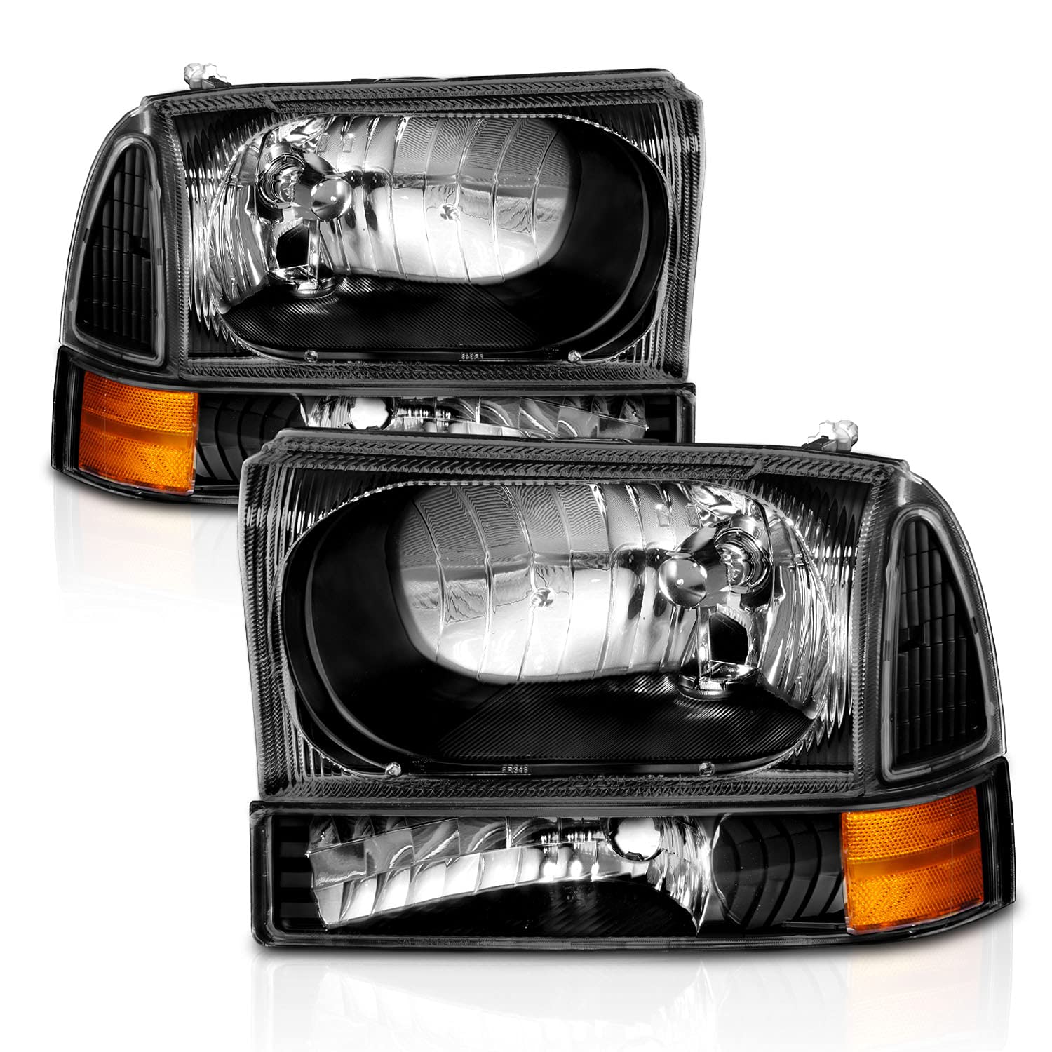 AmeriLite OE Black Headlights Set for Ford Excursion/Super Duty Trucks 1999-2004 - Upgrade Your Night Driving