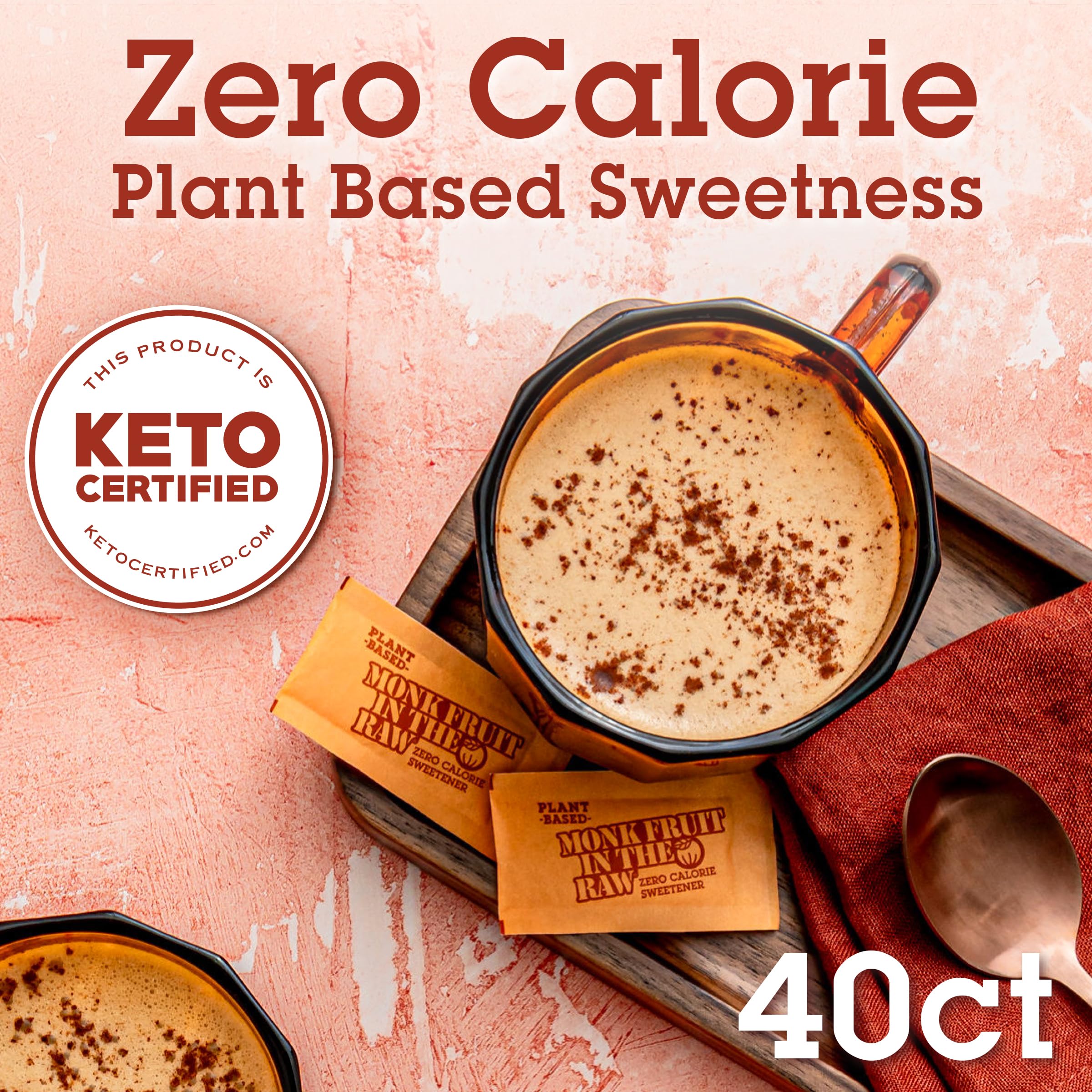 Natural Monk Fruit Sweetener with Erythritol - Sugar-Free, Keto, Gluten Free, Zero Calorie, Low Carb, Vegan Sugar Substitute (40 Count Packets) | Perfect for Coffee, Baking & Healthy Lifestyle