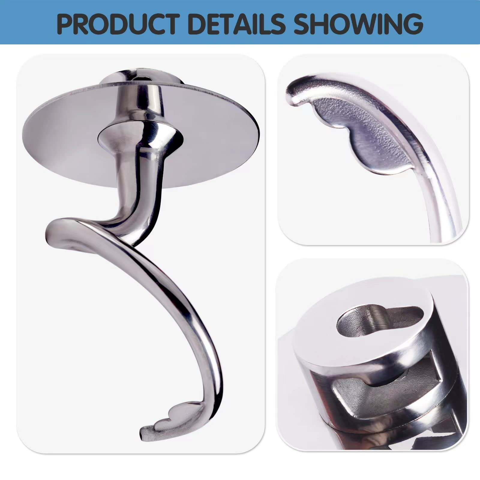 Stainless Steel Spiral Dough Hook & Non-Slip Mixer Mat for KitchenAid 4.5-5QT Tilt-Head Stand Mixer | Dishwasher Safe Baking Accessory | Perfect for Bread, Pizza & Cookie Dough Preparation