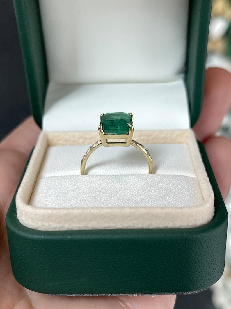 2.68 TCW Dark Emerald and Diamond Accent 14K Gold Engagement Ring for Women - Perfect for Proposals, Anniversaries, and Special Occasions