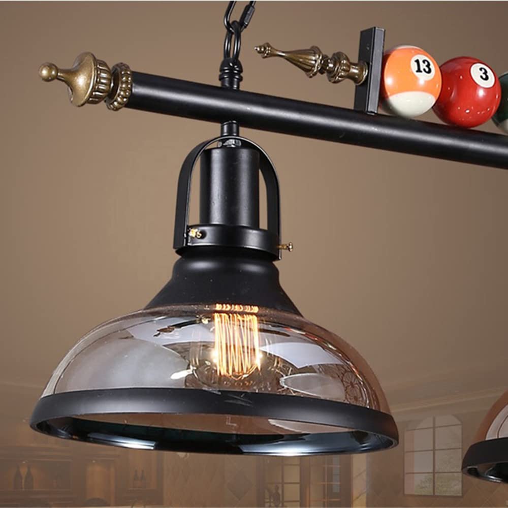 Modern Island Light Fixture - 2-Light Hanging Pool Table Lamp with Glass Shades & Billiard Ball Decor - Perfect for Game Rooms, Bars, and Billiard Halls