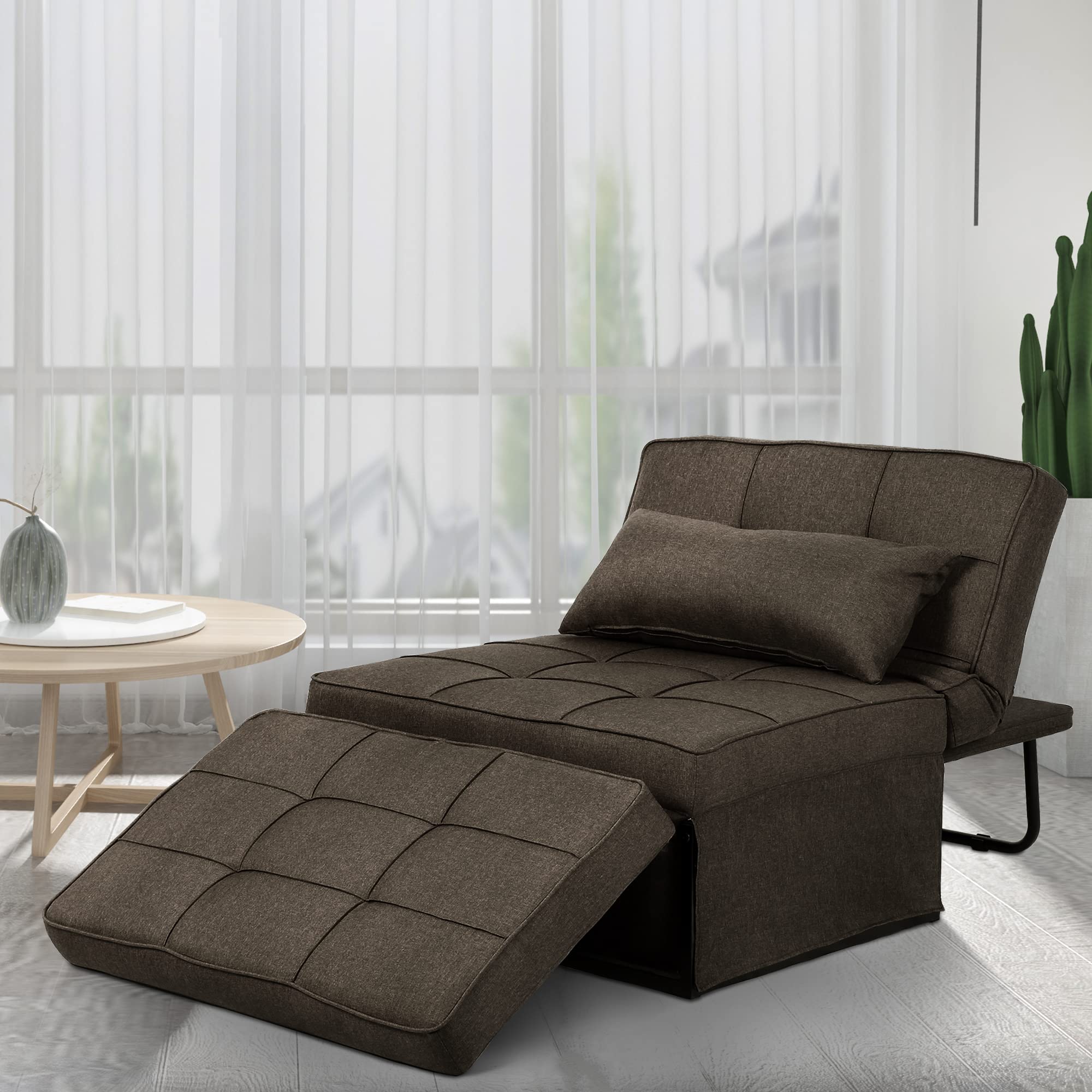 Saemoza 4-in-1 Convertible Sofa Bed - Multi-Functional Folding Ottoman Sleeper with Adjustable Backrest - Modern Space-Saving Furniture for Living Room, Small Apartment & Guest Room - Dark Brown - Perfect for Overnight Guests, Studio Apartments & Cozy Lounging