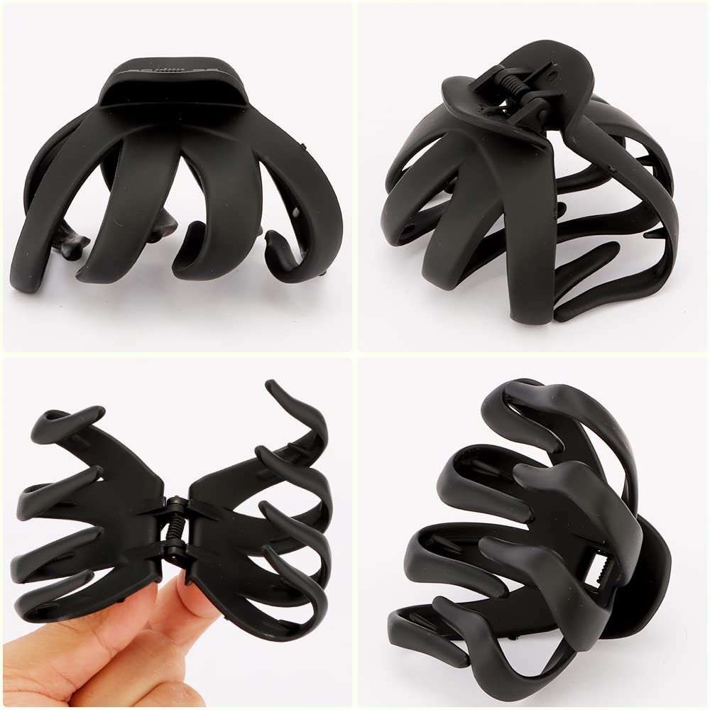 Jumbo Octopus Hair Clips - Matte Black Claw Clips for Thick Hair (5 Pack) - Perfect for Long Hair Styling