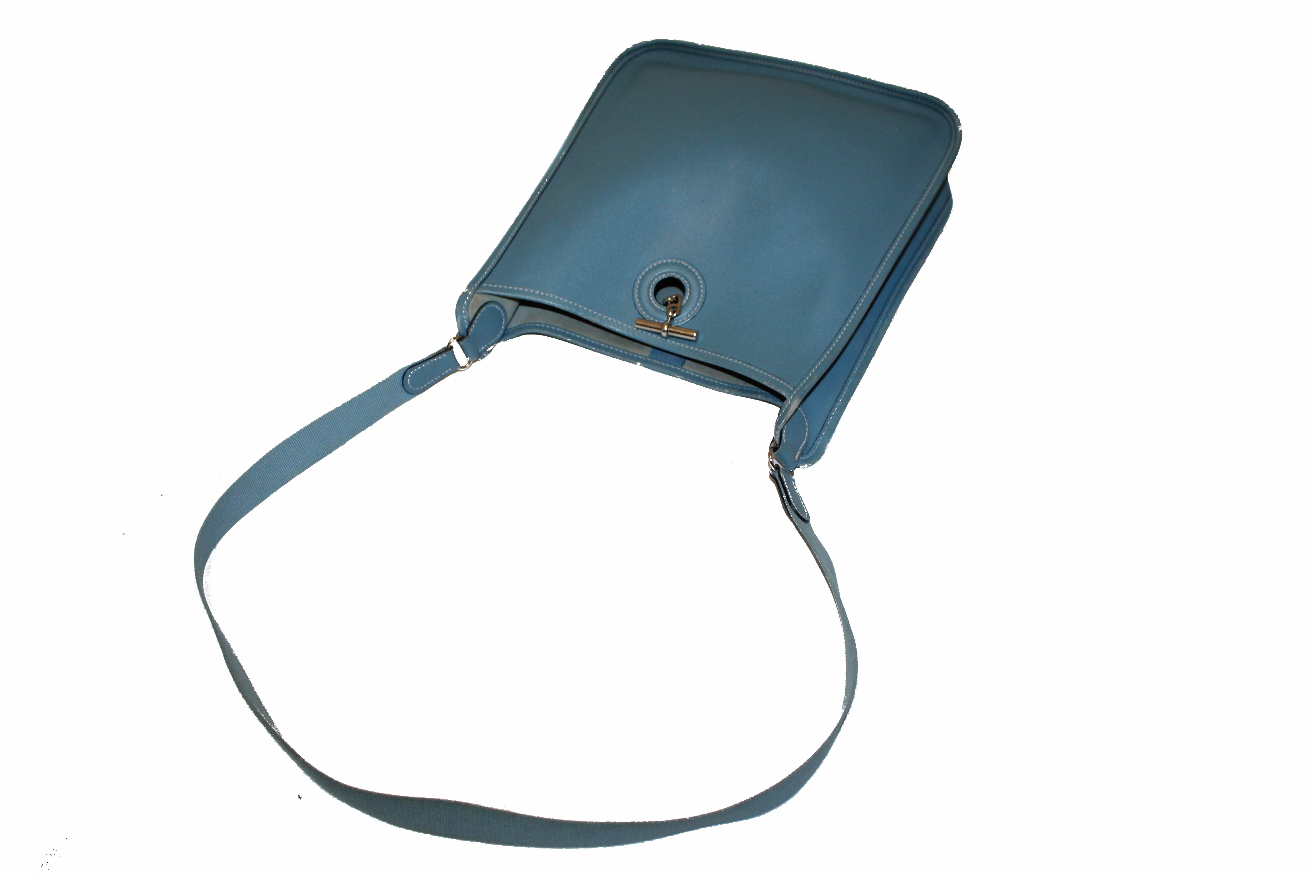 Authentic Hermes Blue Epsom Leather Vespa PM Shoulder Bag - Luxury Designer Handbag for Women, Perfect for Work, Travel & Everyday Use