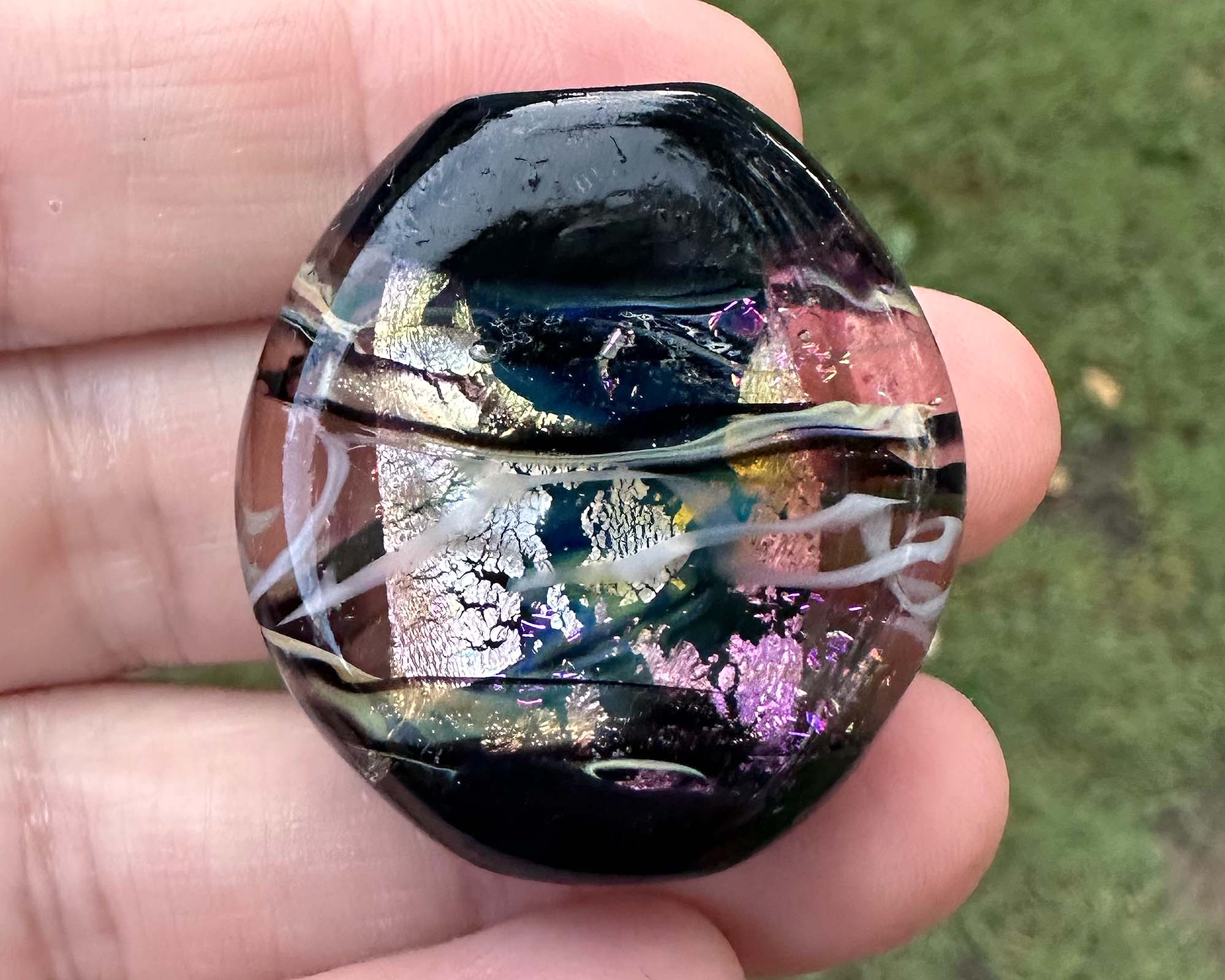 Black Dichroic Silver Lampwork Focal Bead for Jewelry Making - Handmade Glass Bead for Necklaces, Bracelets & DIY Crafts | Perfect for Beaders & Artisans