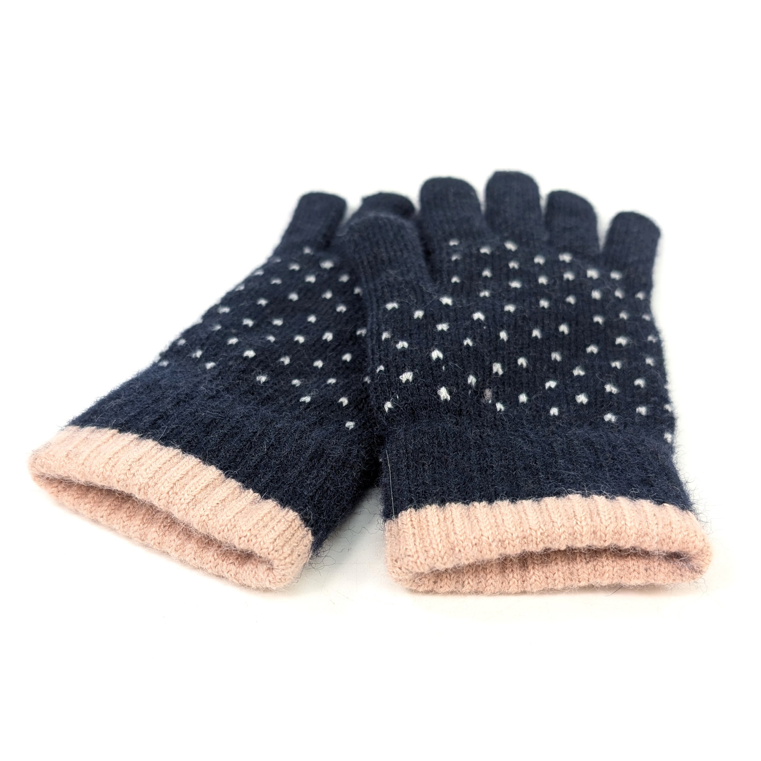 Tiny Hearts Gloves - Navy Blue Winter Gloves for Women, Soft & Warm Knitted Gloves, Perfect for Cold Weather, Outdoor Activities, and Daily Use