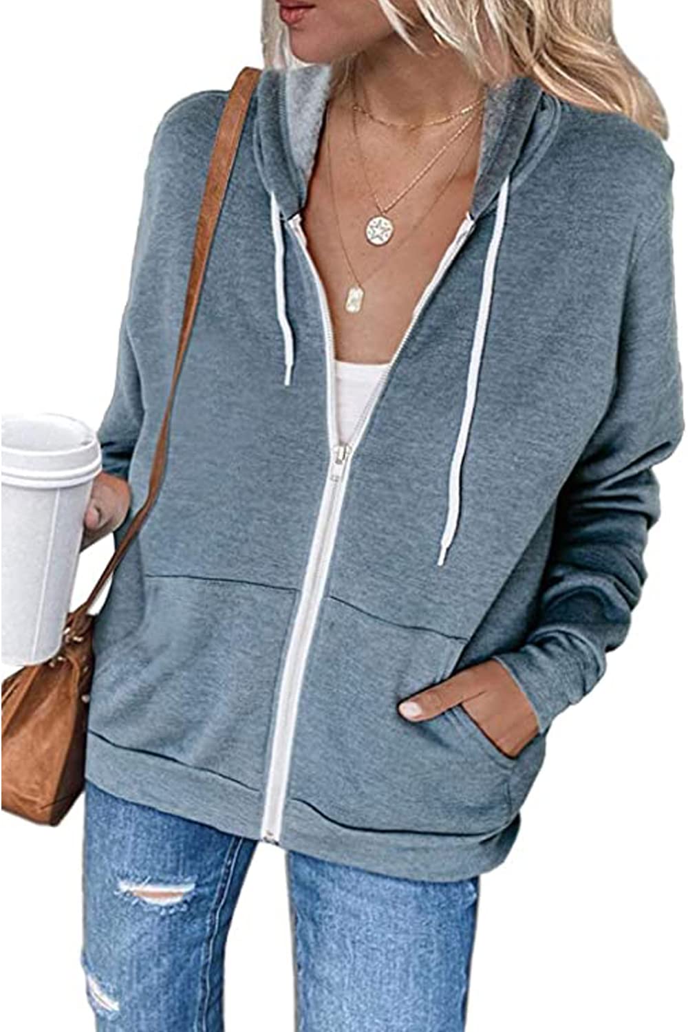 Ladybranch 2023 Women's Casual Long Sleeve Zip Up Hoodie with Pockets - Soft Fleece Pullover Jacket for Fall & Winter | Perfect for Outdoor Activities, Gym, and Daily Wear