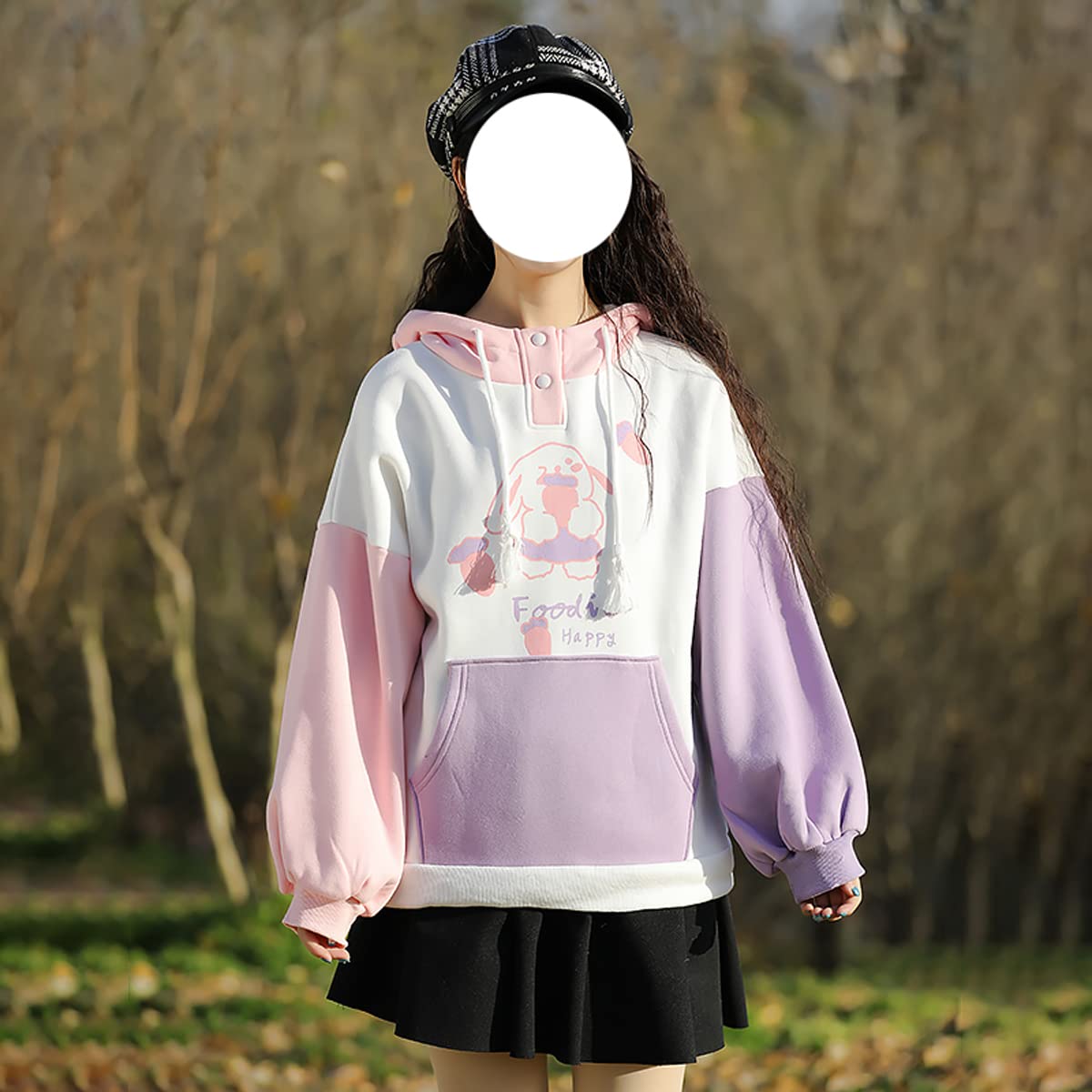 Cute Bunny Hoodie for Teens - Kawaii Japanese Cartoon Graphic Cotton Pullover Hooded Sweatshirt for Girls | Casual Wear, Anime Cosplay, Street Fashion