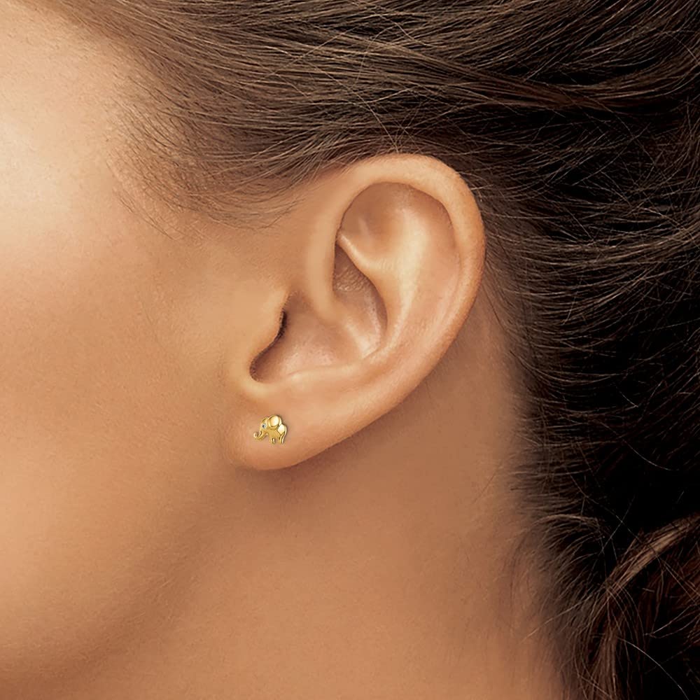 14K Yellow Gold Cubic Zirconia Elephant Post Earrings for Women - Elegant Fine Jewelry Gift for Her - Perfect for Weddings, Anniversaries & Special Occasions