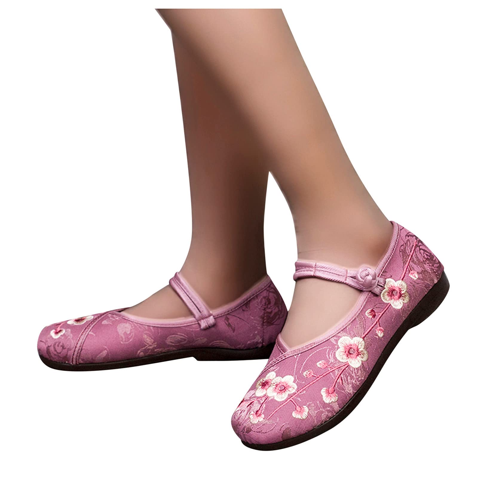 Women's Embroidered Casual Cloth Shoes - Lightweight Soft Sole Comfortable Slip-On Flats for Walking, Travel & Everyday Wear - Black